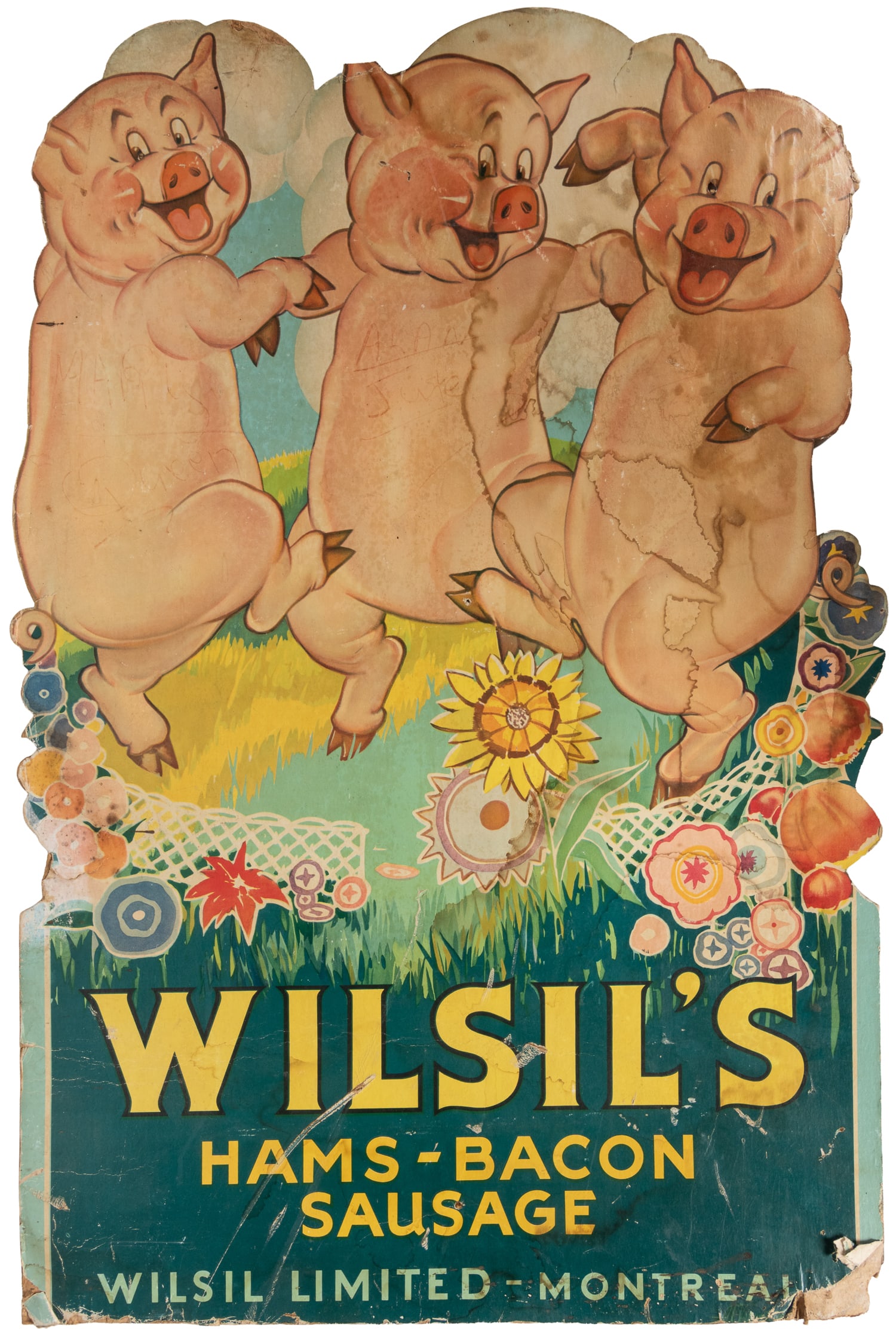 Two ham and sausage advertising posters.: Two ham and sausage advertising posters. Including: Wilsil's Hams-Bacon-Sausage. Wilsil Limited, Montreal. 36 x 22". Swift's Premium Cooked Ham. 20 x 15".