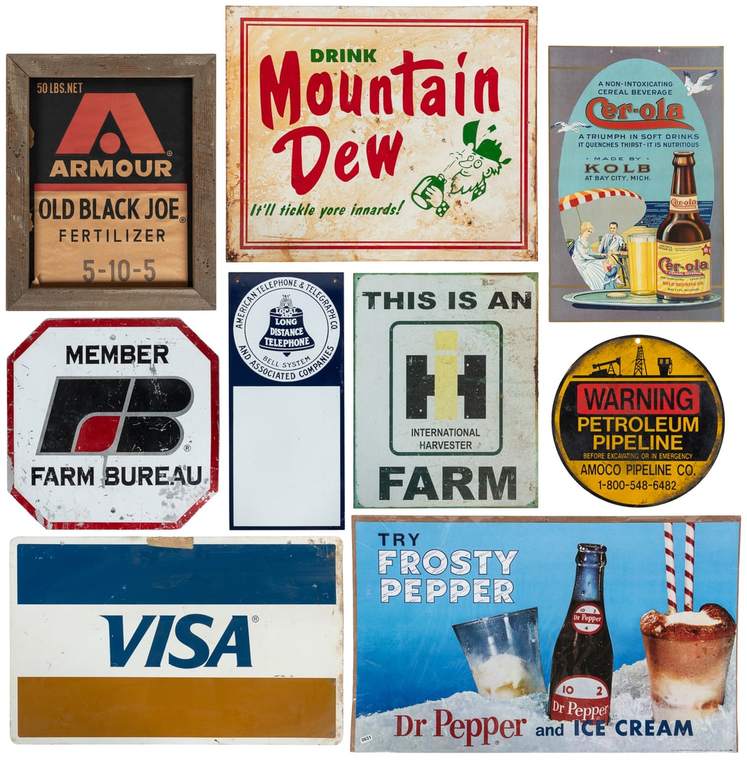 Eight assorted signs and a label. (1 of 10)