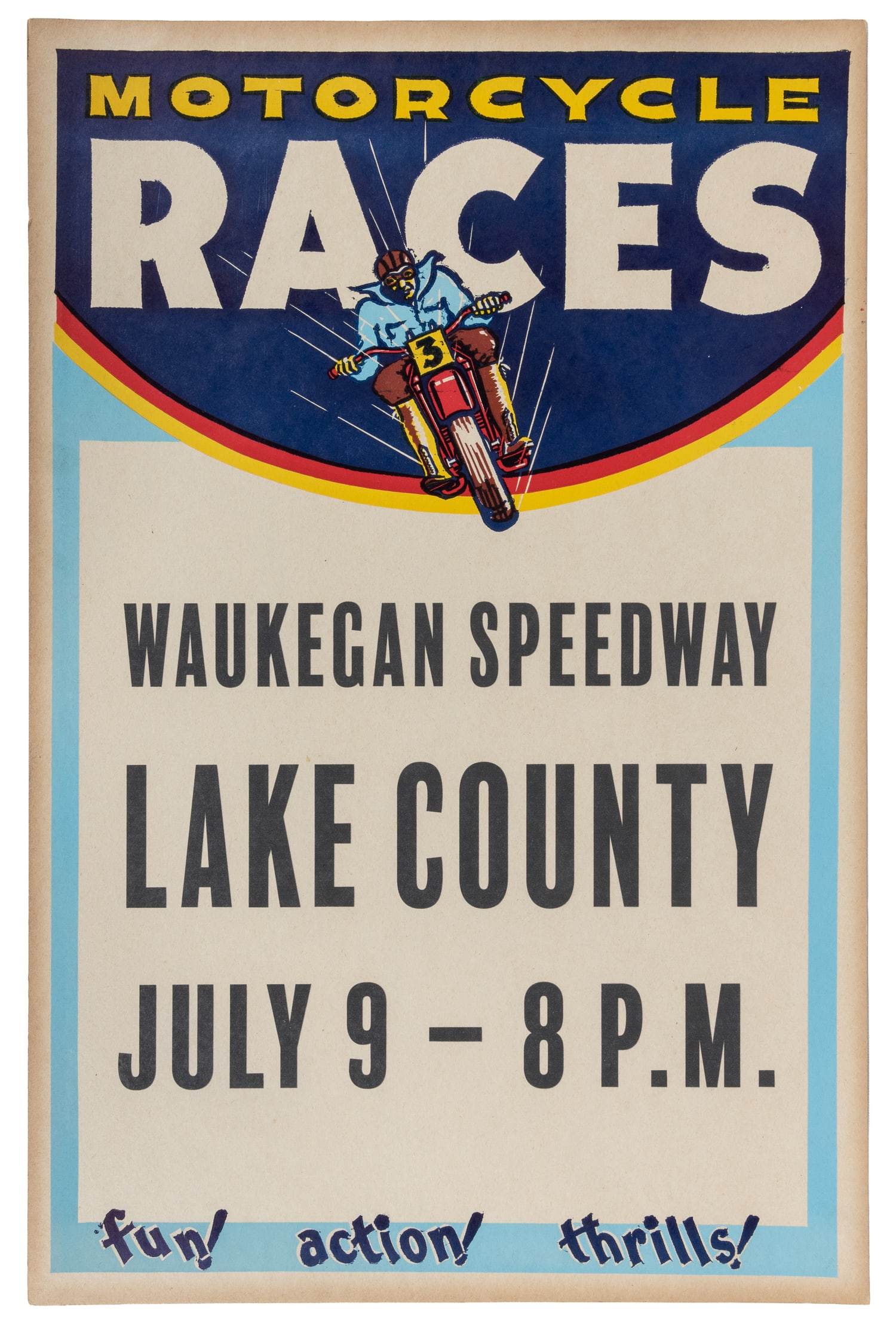 Motorcycle Races Waukegan Speedway window card. (1 of 1)
