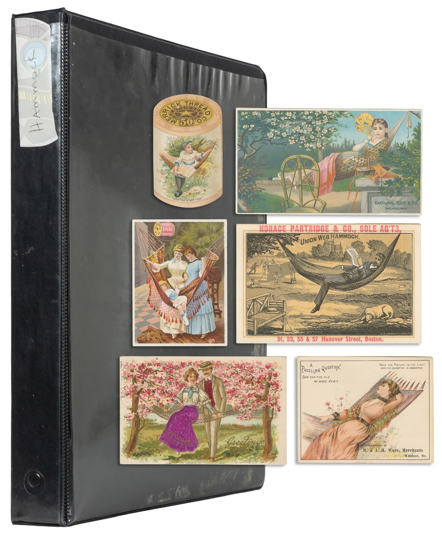 [HAMMOCKS]. Album of over 150 postcards, photos, and trade cards. (1 of 3)