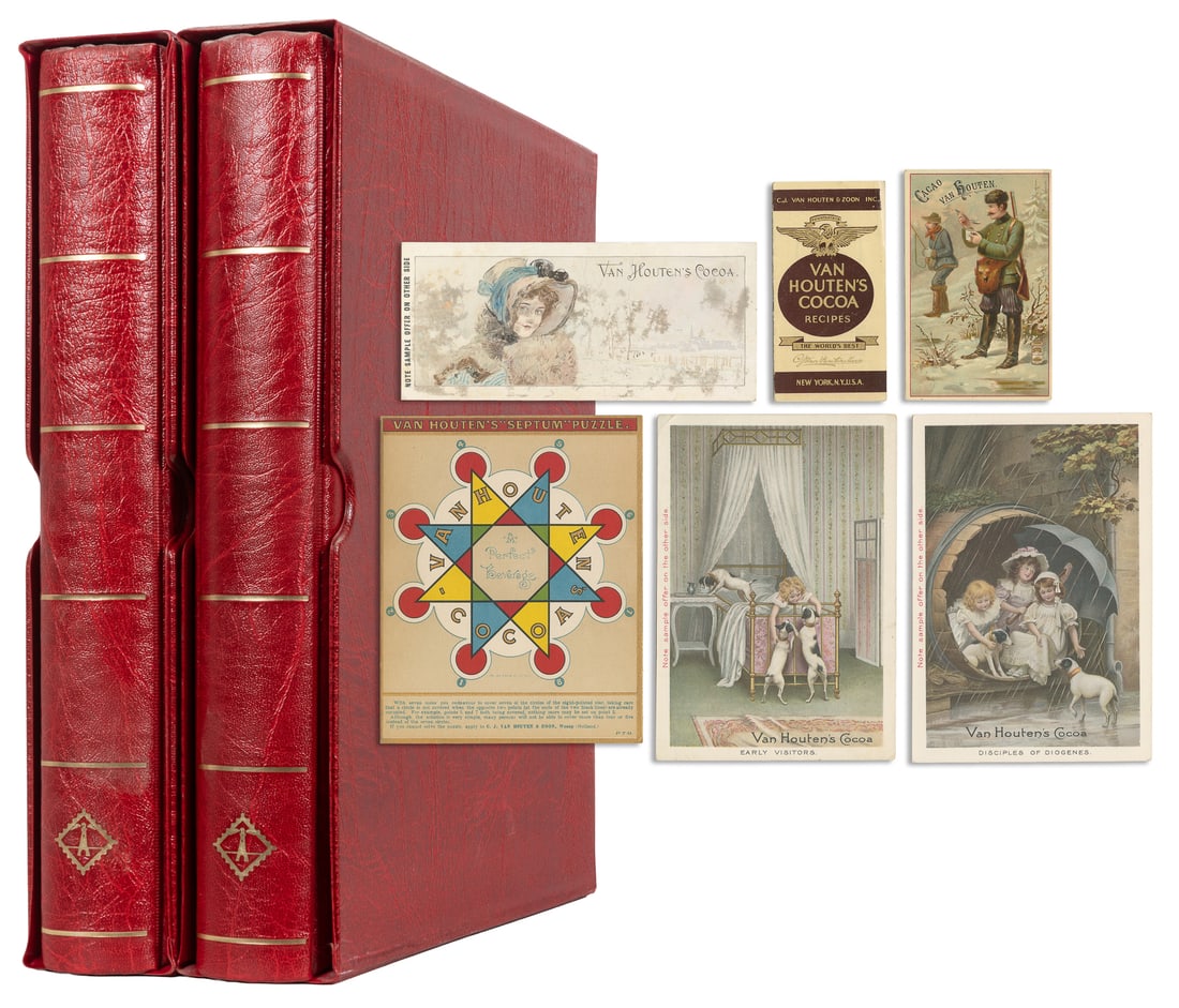 [CHOCOLATE]. Van Houten's Cocoa. Two binders of ephemera.: [CHOCOLATE]. Van Houten's Cocoa. Two binders of ephemera. V.p., ca. late 19th / early 20th century. Two binders, the first with approximately 90 items, including many different chromolithograph trade