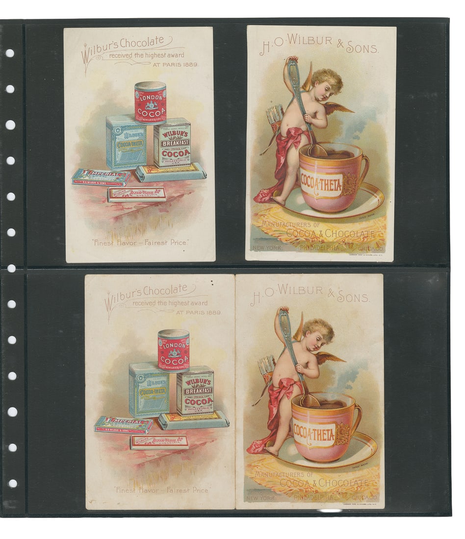 [CHOCOLATE]. Binder of ephemera (Wilbur's, Sparrow's, and Whitman's).: [CHOCOLATE]. Binder of ephemera (Wilbur's, Sparrow's, and Whitman's). V.p., late 19th to mid-20th century. Approximately 90 items, including ephemera for Sparrow's Chocolates, H.O. Wilbur & Sons Choco