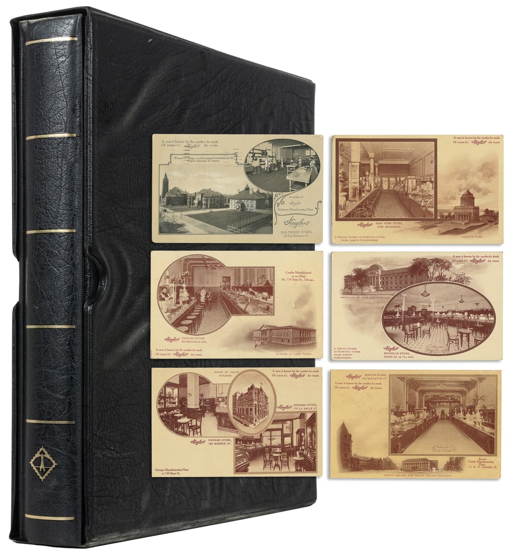 [CHOCOLATE & CANDY]. Binder of ephemera (Huyler's, Necco).: [CHOCOLATE & CANDY]. Binder of ephemera (Huyler's, Necco). V.p., bulk late 19th/early 20th century. Approximately 147 pieces, majority Huyler's Chocolate, and also some for Necco Sweets, and one set