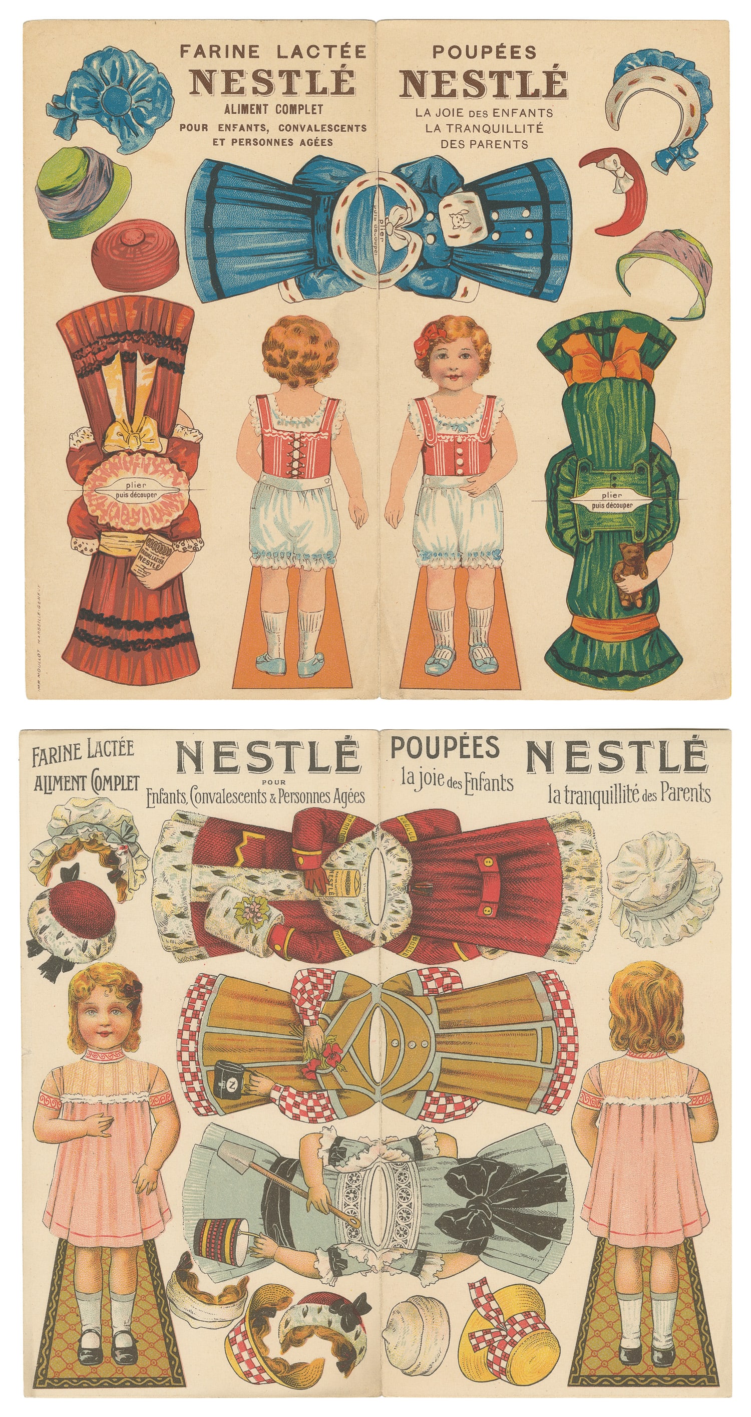 Farine Lactée Poupees Nestle Advertising Uncut Paper Doll Sheets. Imp. Moullot, Marseille, ca. (1 of 1)