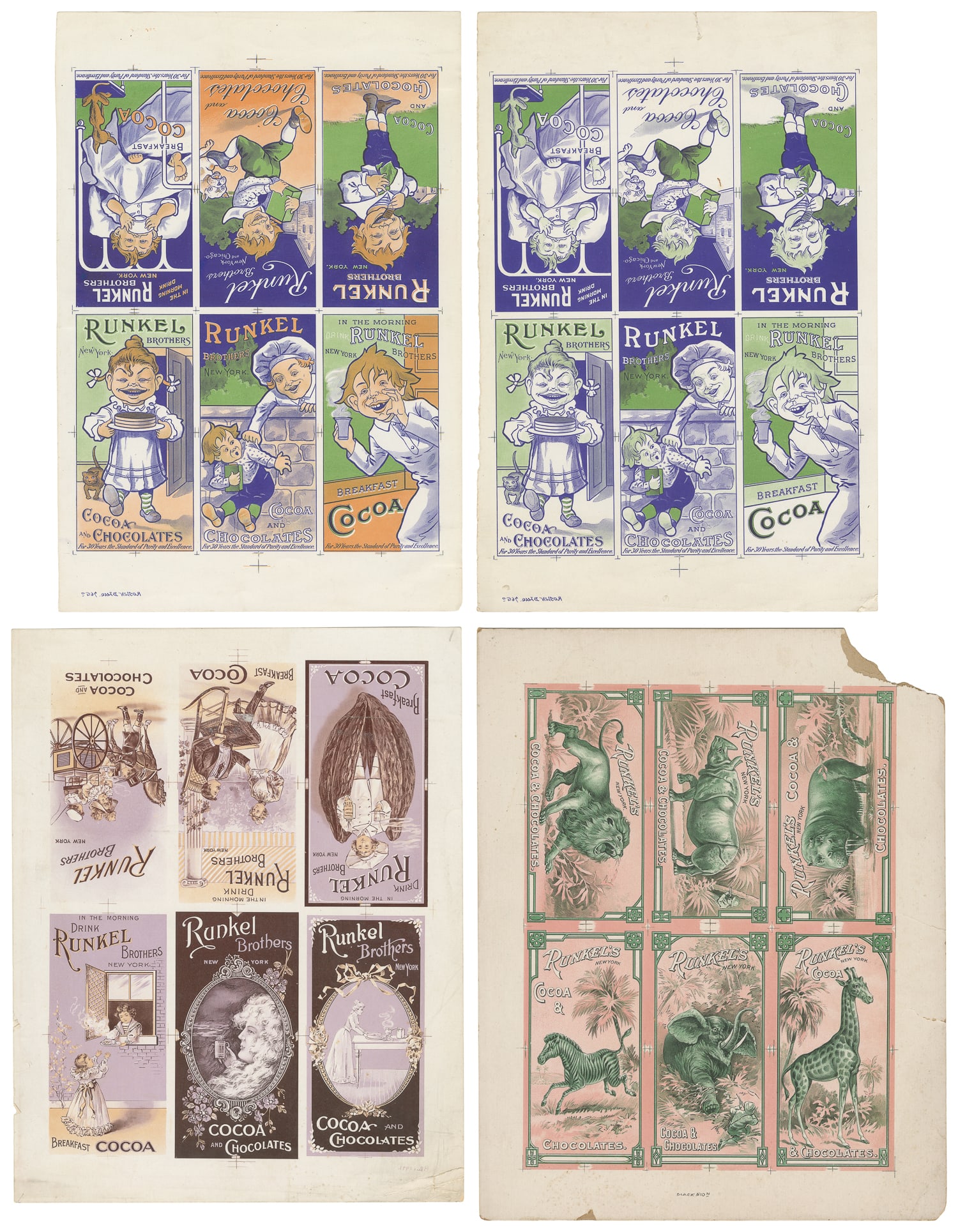 Runkel's New York Cocoa & Chocolates trade card proof sheets (4). (1 of 5)