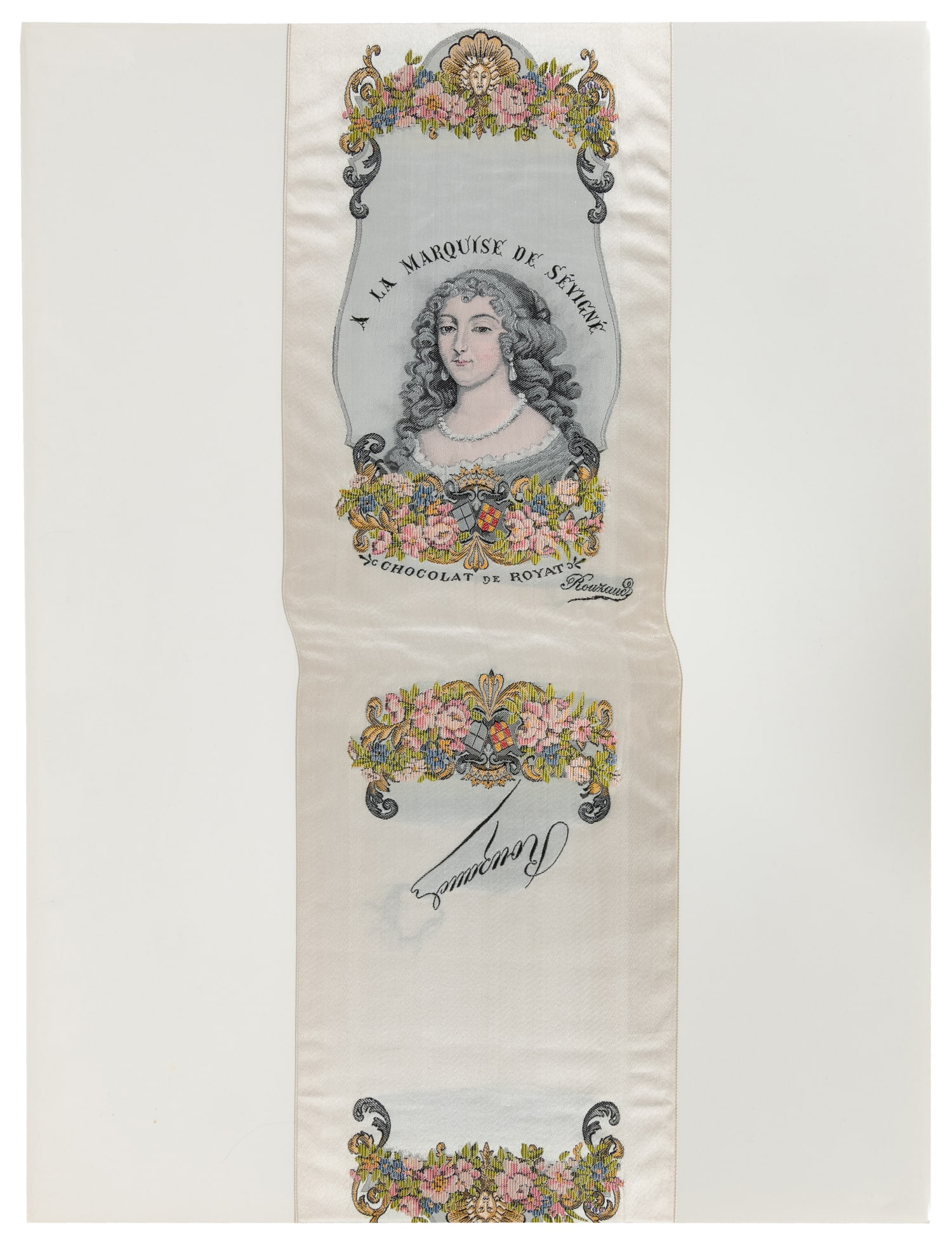 A La Marquise de Sévigné, Chocolat de Royat Hand-Embroidered Silk Packaging Sleeve. Royat, (1 of 1)