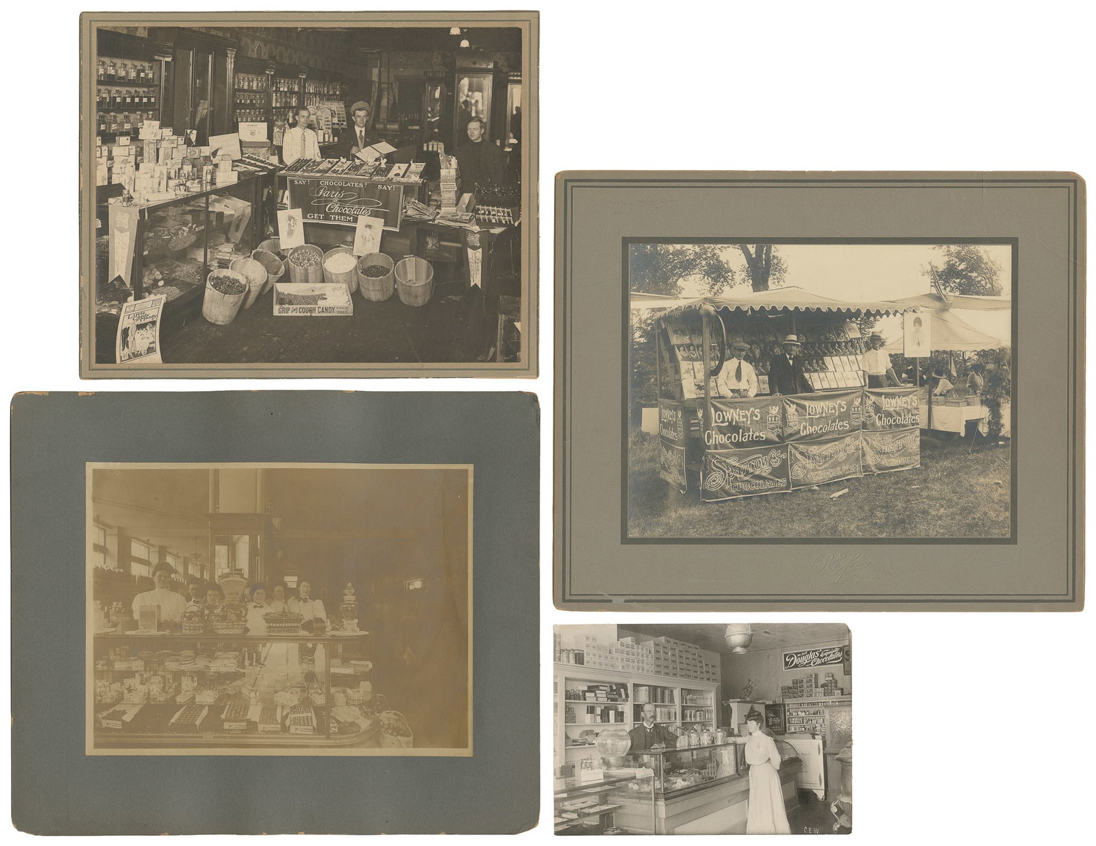 Four antique photos of candy shops and chocolate displays. (1 of 5)