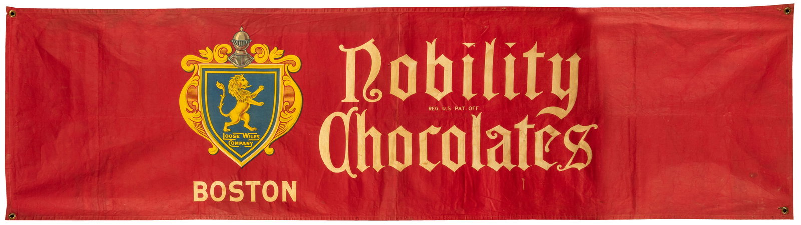 Nobility Chocolates Canvas Advertisement Banner. Boston: Loose-Wiles Biscuit Company, ca. early 20th (1 of 1)