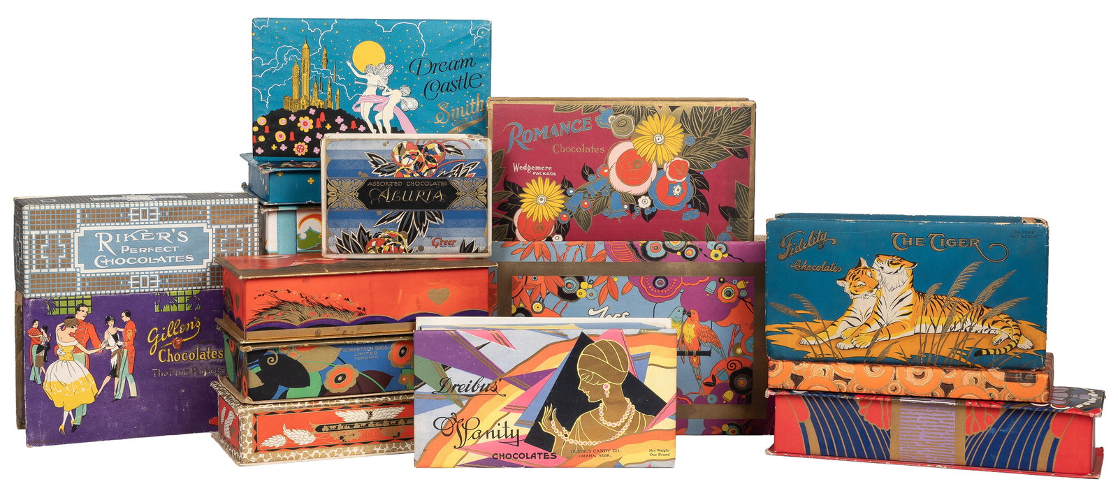 Collection of 30 Art Deco Style Candy and Chocolate Boxes, [U.S.], V.p., early to mid 20th century. (1 of 2)