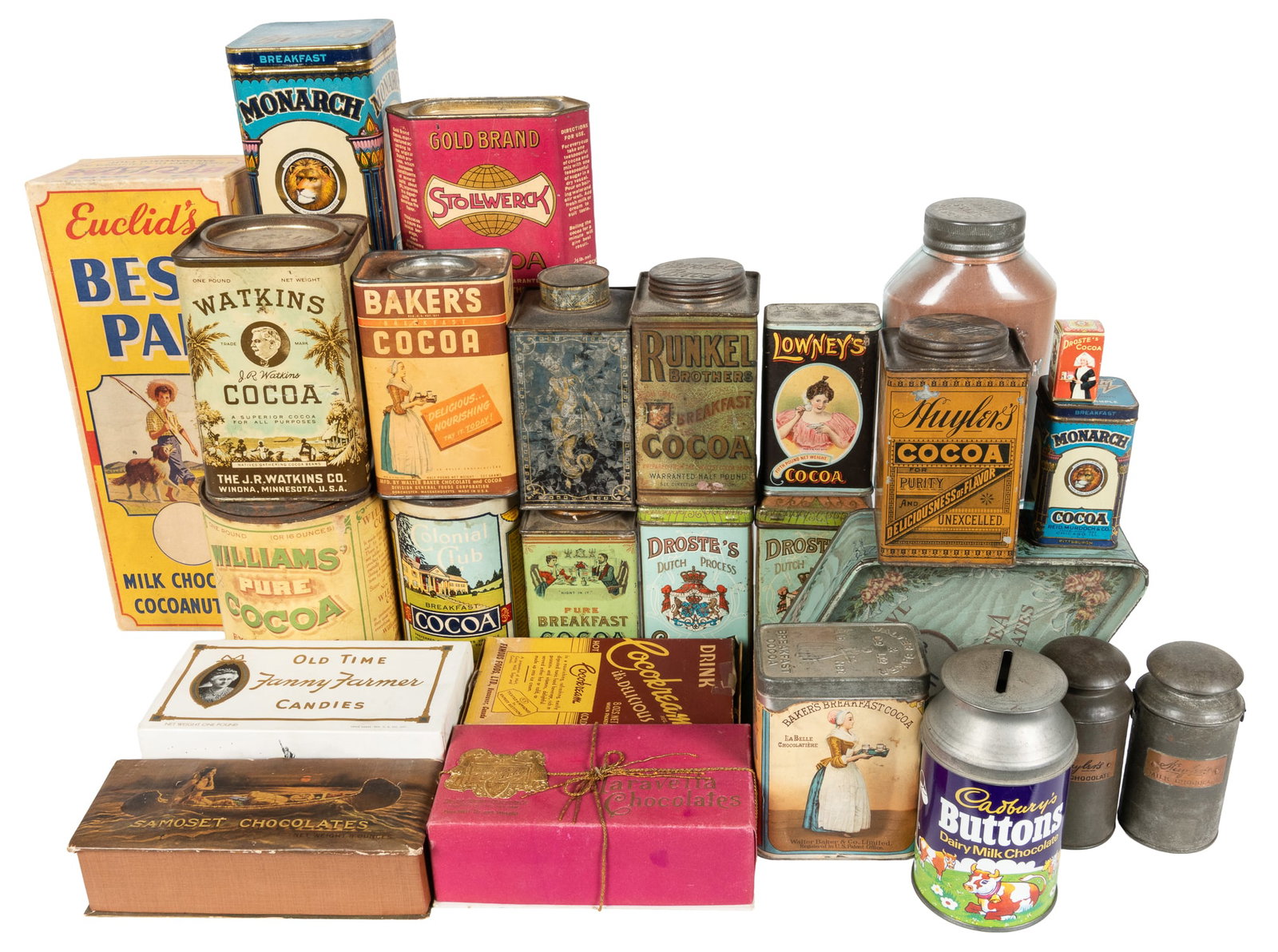 Group of Cocoa Brand Advertising Tins and Boxes. V.p., late 19th/early 20th century. (1 of 2)