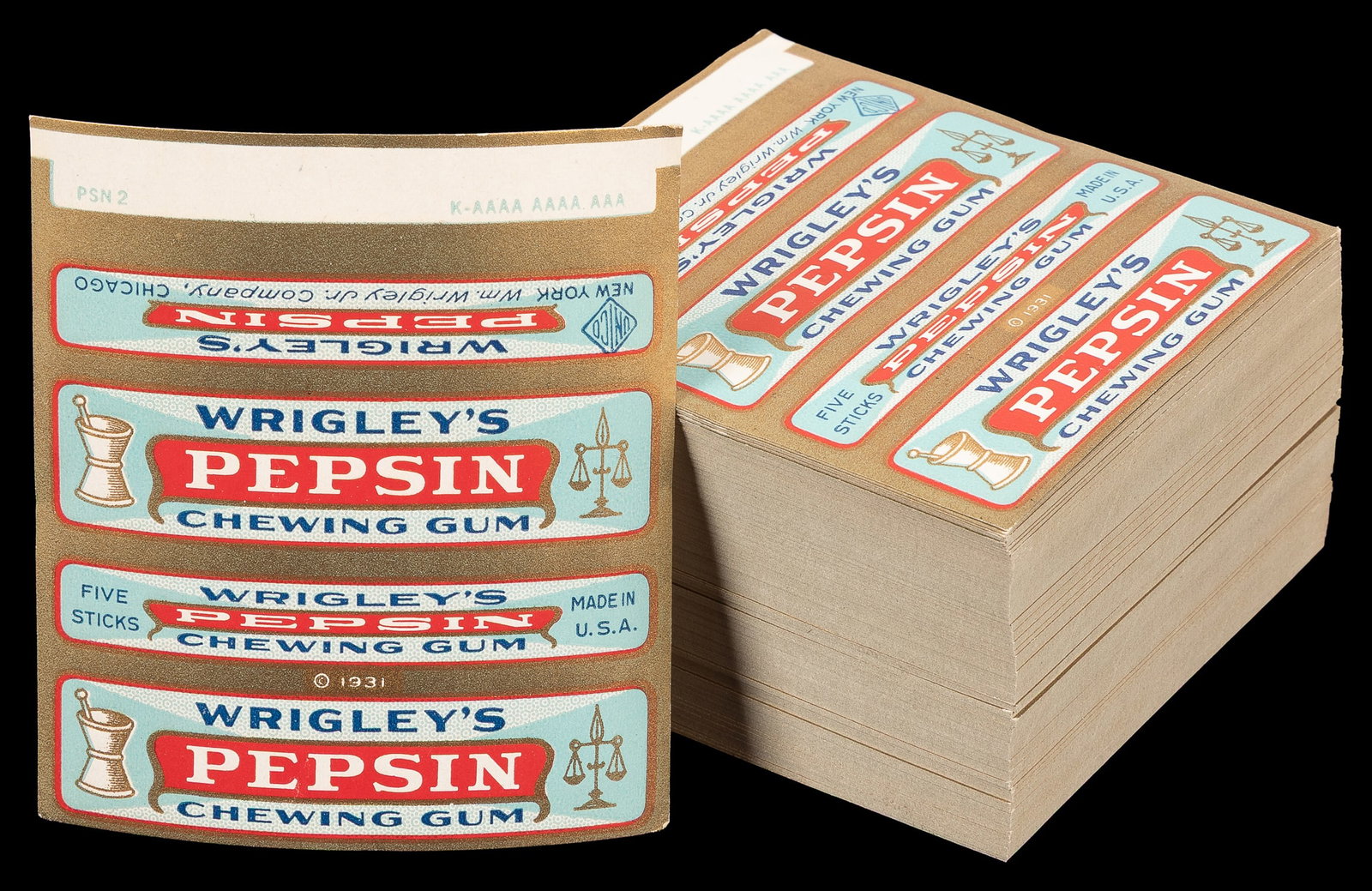 Wrigley's Pepsin Chewing Gum gum wrapper lot. (1 of 2)