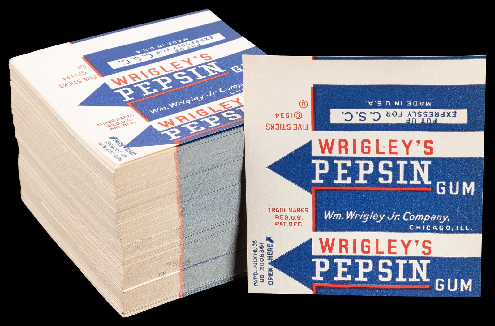 Wrigley's Pepsin Gum wrappers lot. (1 of 2)