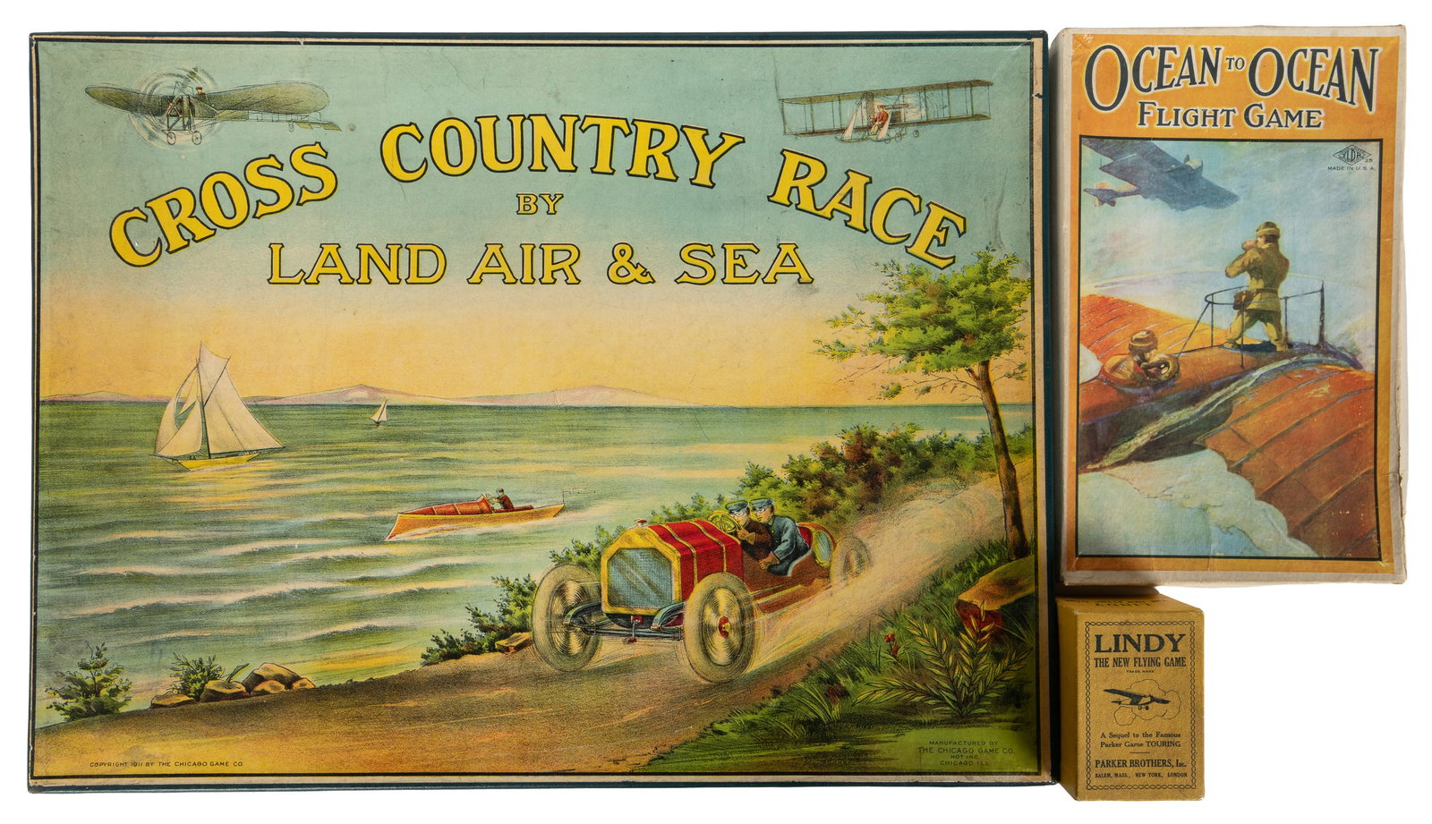 Three Racing Games including Land, Air & Sea Travel. United States: V.p., early 20th century. (1 of 2)