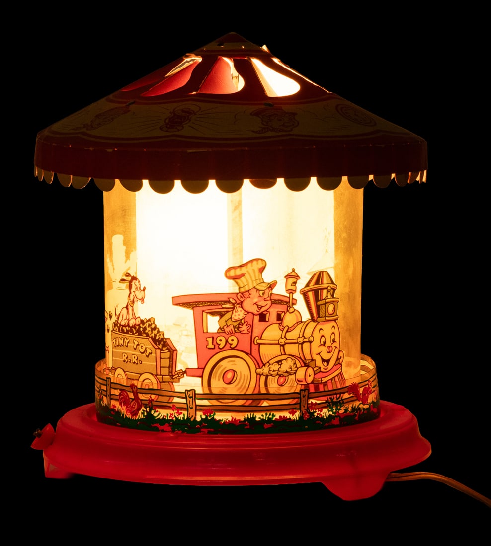 Econolite Totville Train Carousel Lamp. Los Angeles: Econolite Corporation, 1940s. (1 of 3)
