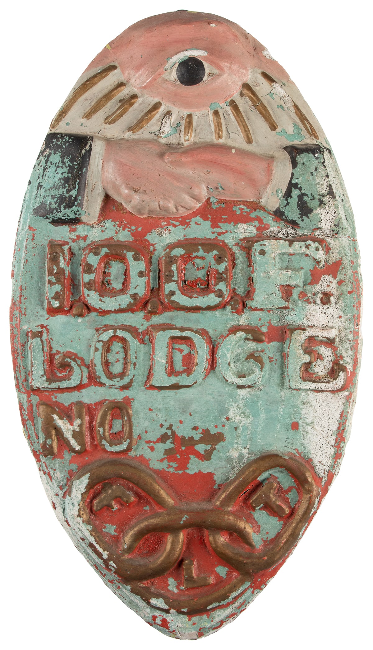 Odd Fellows “I.O.O.F. Lodge No" Plaster Sign. Circa 1900. O... (1 of 1)