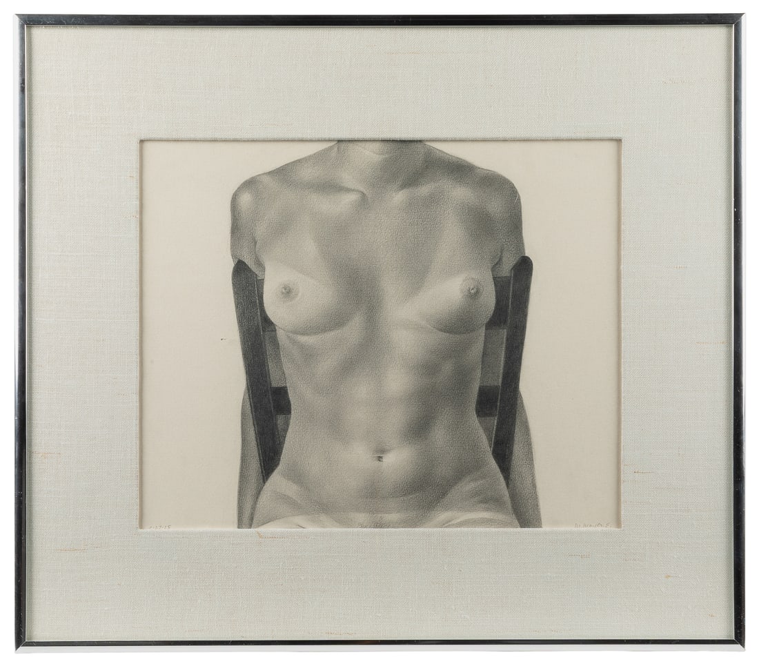 ERLEBACHER, Martha Mayer (American 1937-2013). Untitled (Nude Female Torso). 1978.: ERLEBACHER, Martha Mayer (American 1937-2013). Untitled (Nude Female Torso). 1978. Signed "M. Mayer E." and dated 9-27-78 in pencil in the margin. Graphite on paper. Sight 10 x 12". Frame 16 1/4 x 18 