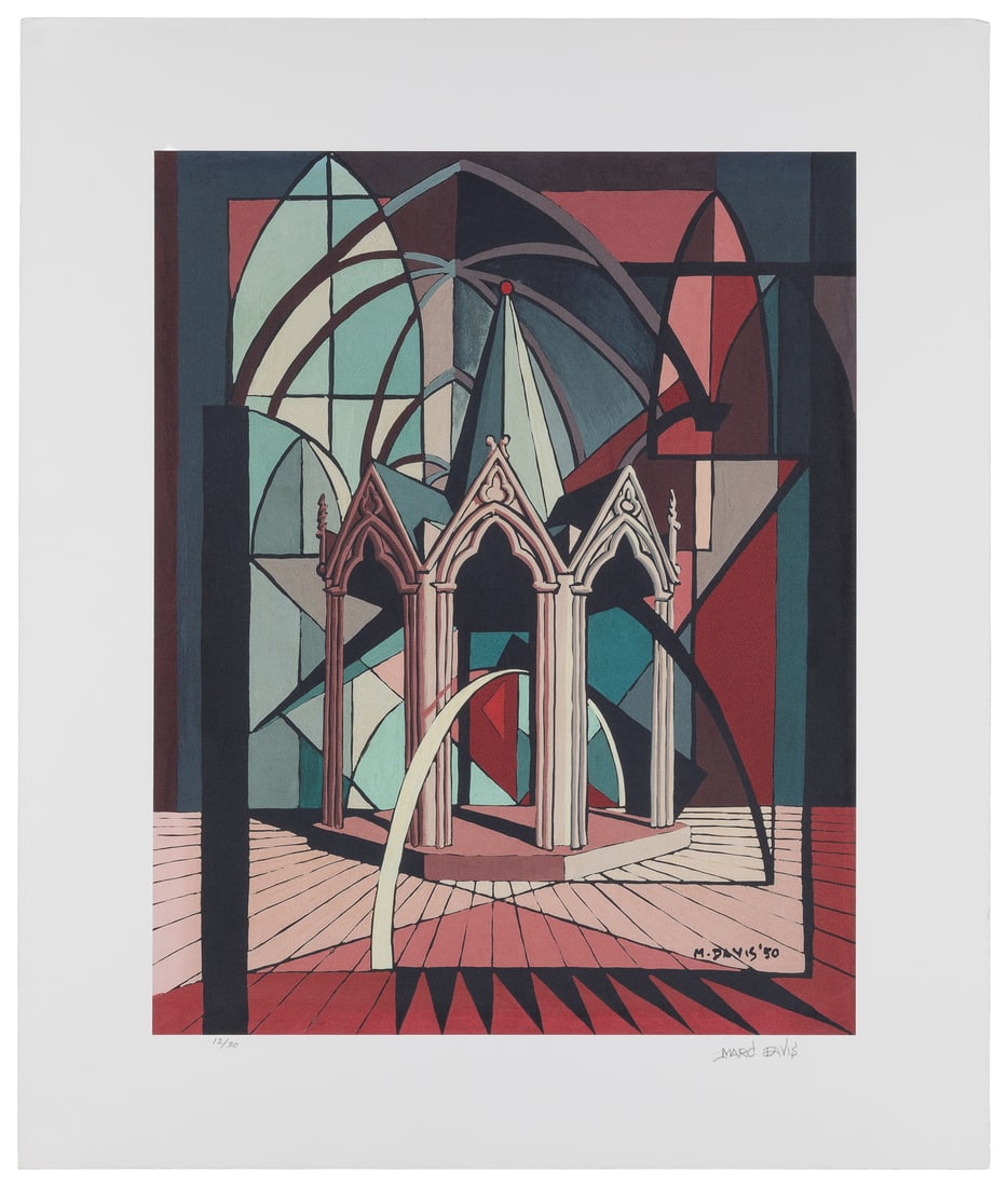 [DISNEYANA] DAVIS, Marc Fraser (American, 1913-2000). Stained Glass Arches and Gazebo. 1950. (1 of 2)