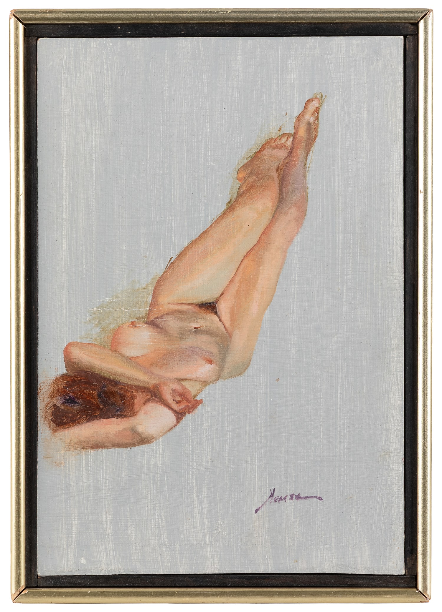 KEARSE, Alton (Unknown). Untitled (Nude). Undated.: KEARSE, Alton (Unknown). Untitled (Nude). Undated. Signed. Oil on board. Sight 11 x 7 1/2". Frame 12 1/4 x 8 3/4 x 1 1/2".