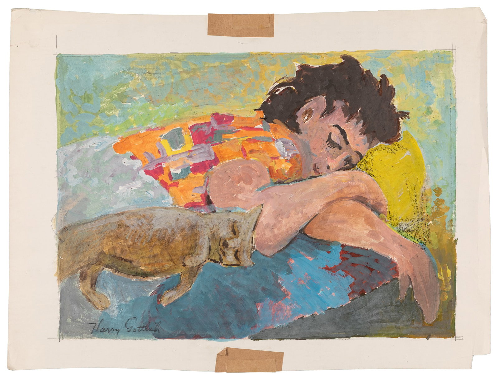 GOTTLIEB, Harry (American, 1895-1993). Sleeping Girl and Cat. Circa 1970s. (1 of 2)