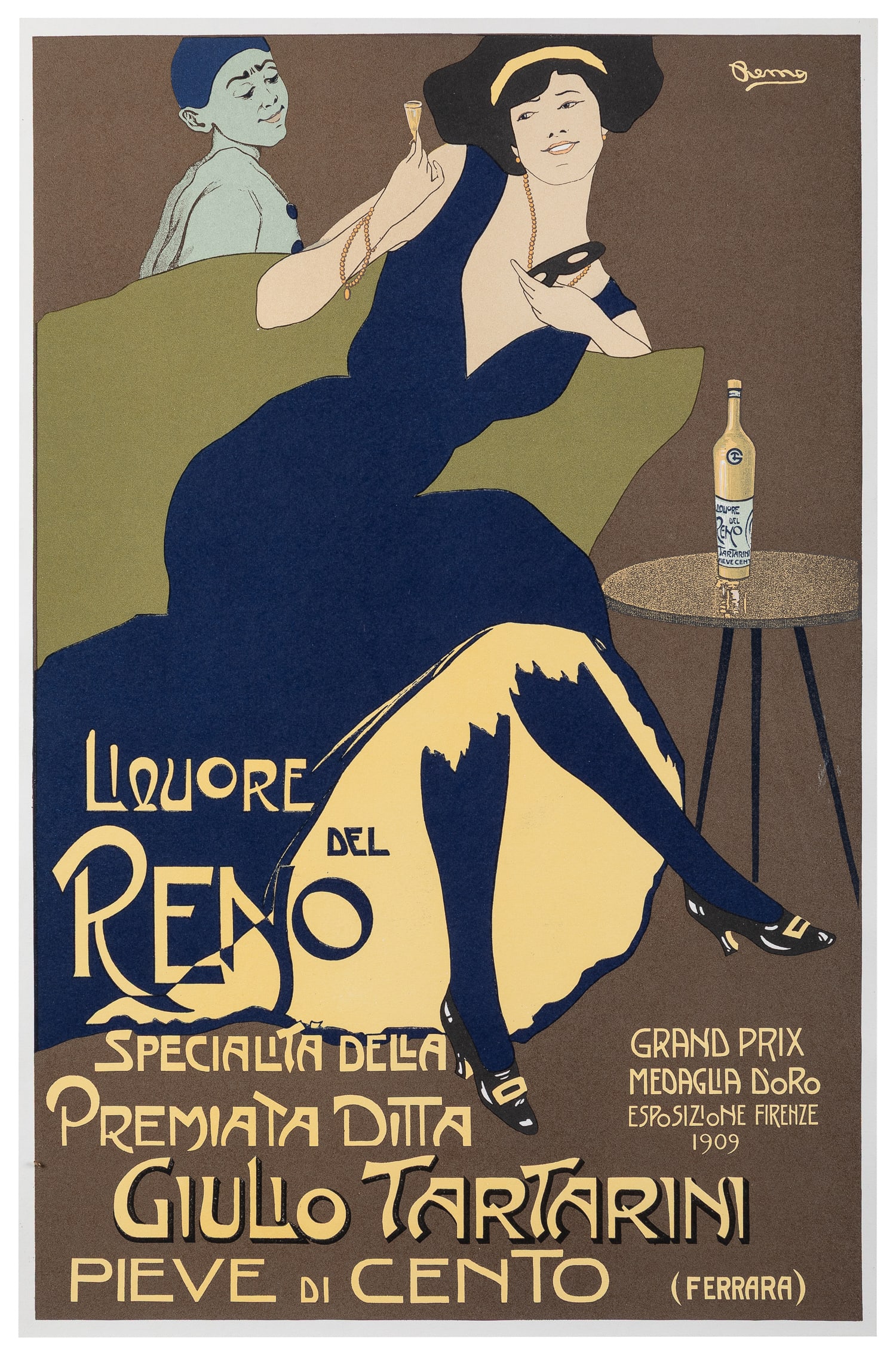 REMO (1890 - 1977). Liquore del Reno.: REMO (1890 - 1977). Liquore del Reno. Later issue (ca. 1970s). Lithograph. Linen backed. 21 3/4 x 14 1/8".