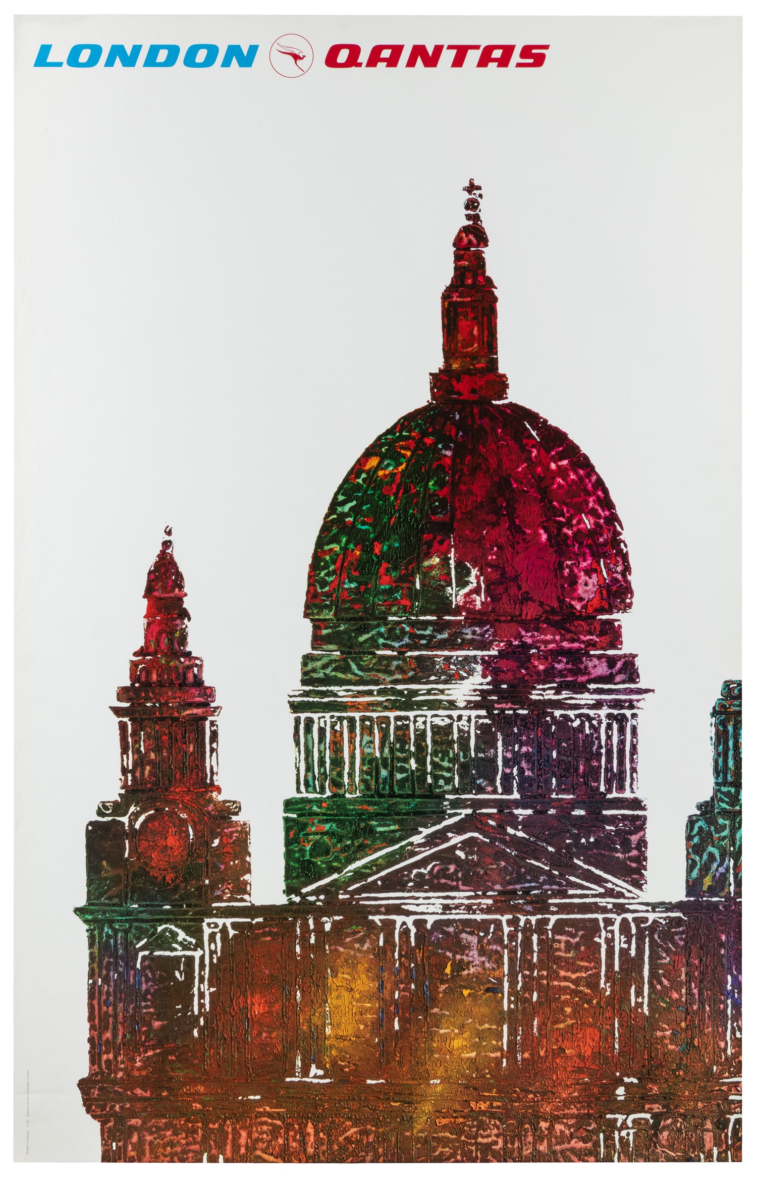 London / Qantas. Circa 1970s.: London / Qantas. Australia, ca. 1970s. From a series of Qantas posters with illustrations created using aboriginal bark painting techniques. Here, the illustration is St. Paul’s Cathedral.