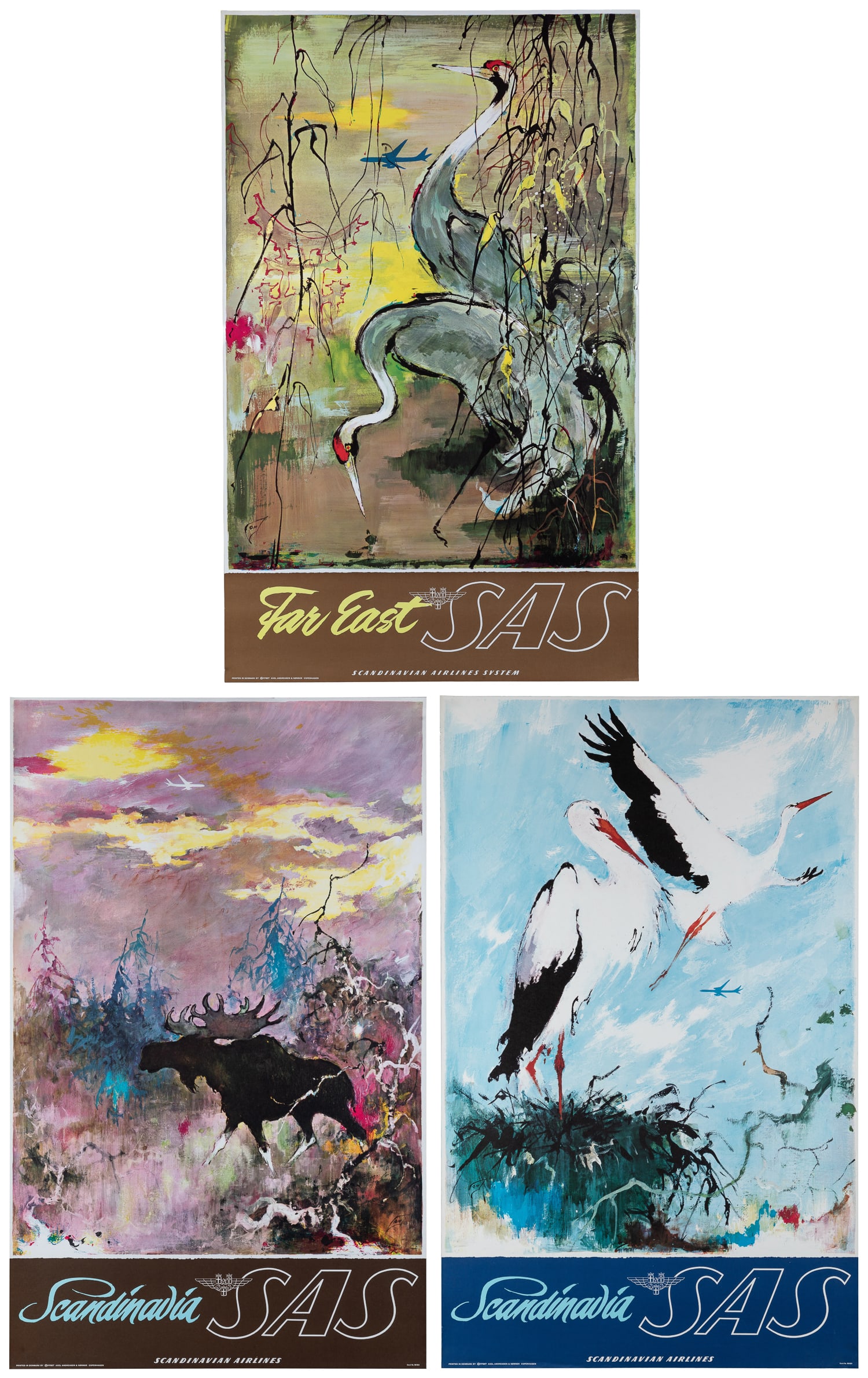 NIELSEN, Otto (1916 - 2000). SAS / Scandinavian Airlines. Three posters. (1 of 4)