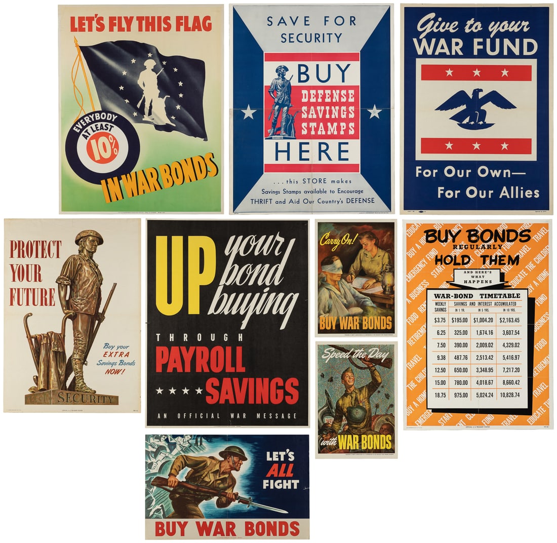 Group of Approximately 25 WWII War Bond Posters. 1942-1948. Washington: US Government Printing (1 of 10)