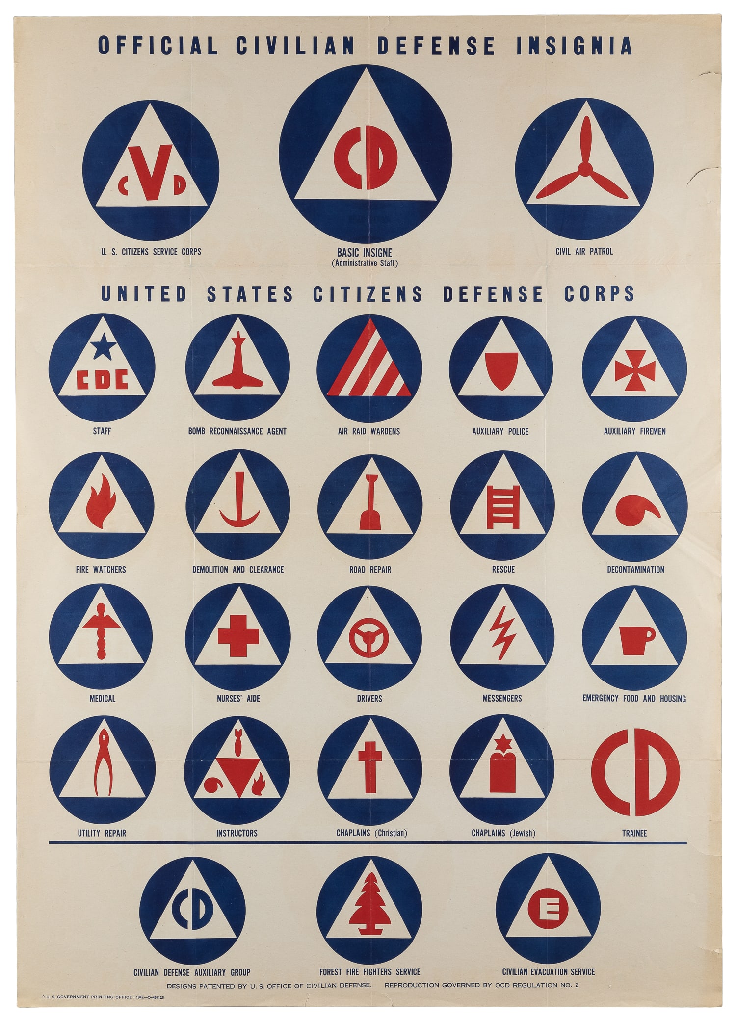 COINER, Charles (1898-1989). Official Civilian Defense Insignia Poster. 1942. Washington: Government (1 of 1)