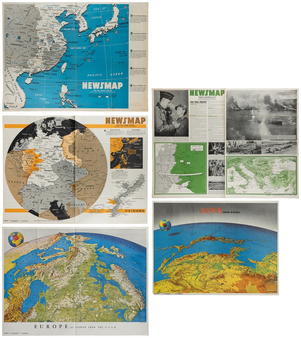 Group of approximately 15 World War II Newsmaps. (1 of 6)