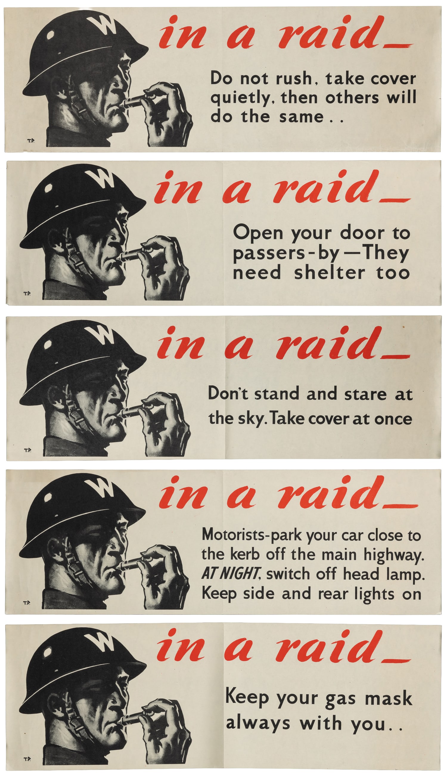PURVIS, Tom (1888-1959). British Air Raid Precaution Posters. Circa 1940. (1 of 6)