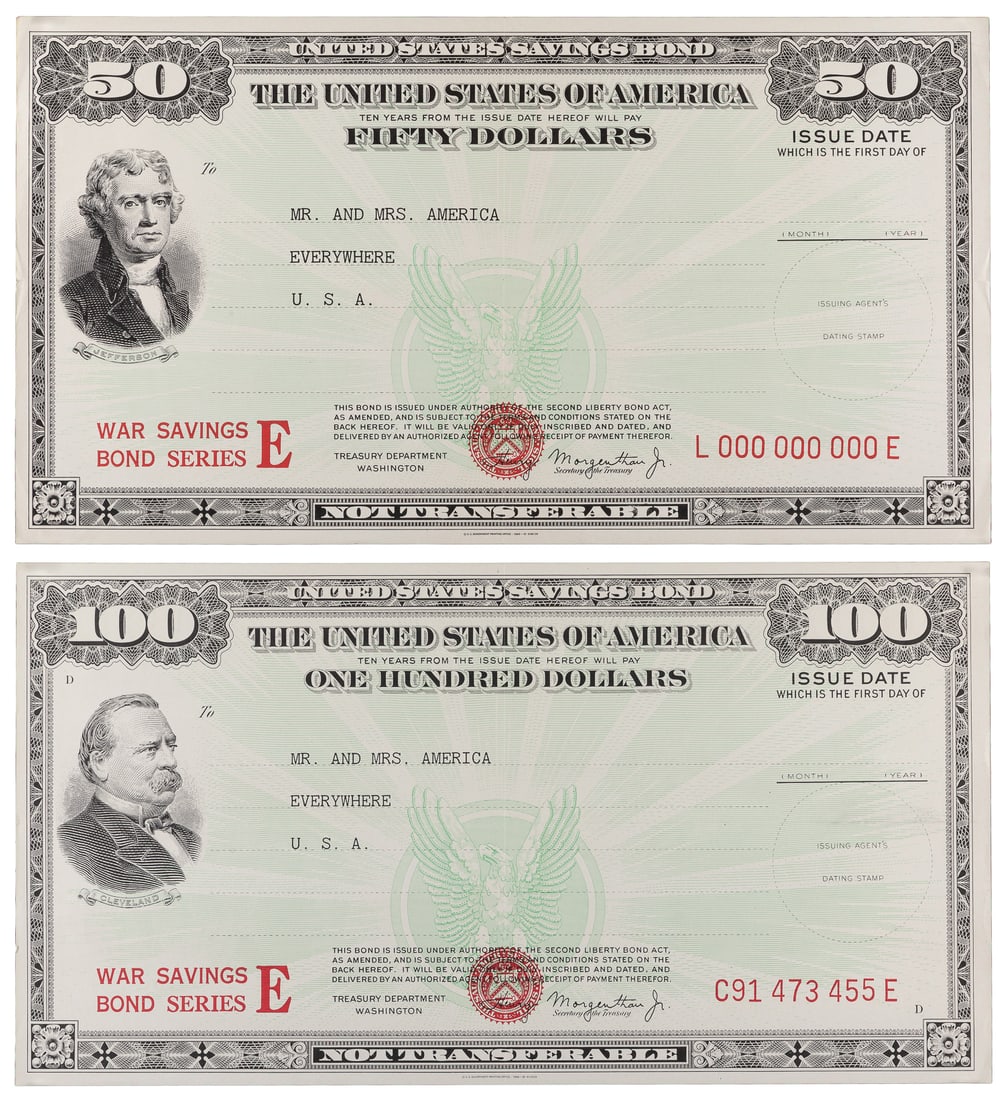 Seven WWII Series E $50 and $100 War Bond Posters. 1944/1945. Washington: US Government Printing (1 of 3)