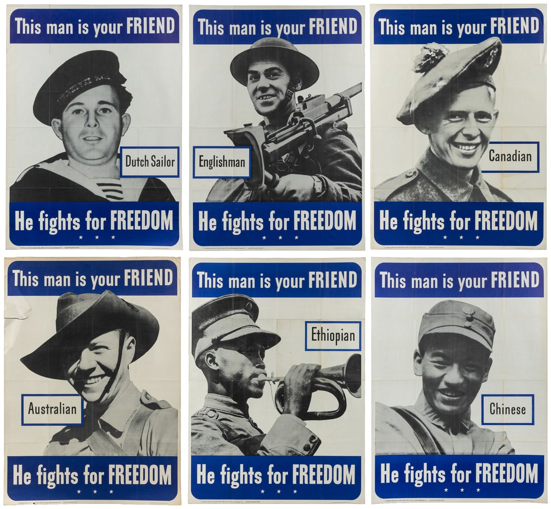 This Man Is Your Friend / He Fights For Your Freedom. 1942. Six posters. Washington: US Government: This Man Is Your Friend / He Fights For Your Freedom. Six posters. 1942. Washington: US Government Printing Office. Six posters from the 1942 "This Man Is Your Friend" portrait series, including