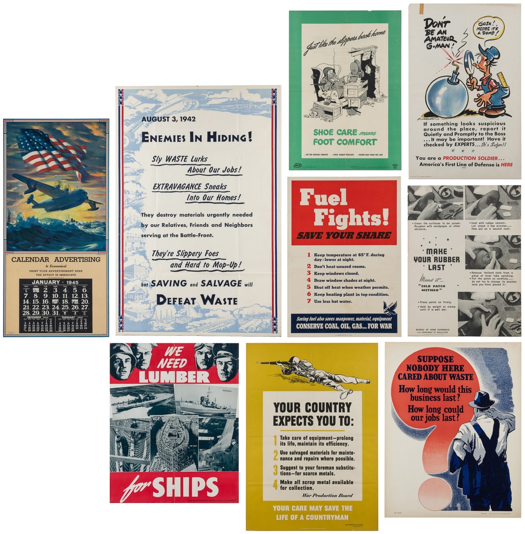 Twelve WWII Homefront Propaganda Posters. V.p., 1939-1945. (1 of 10)
