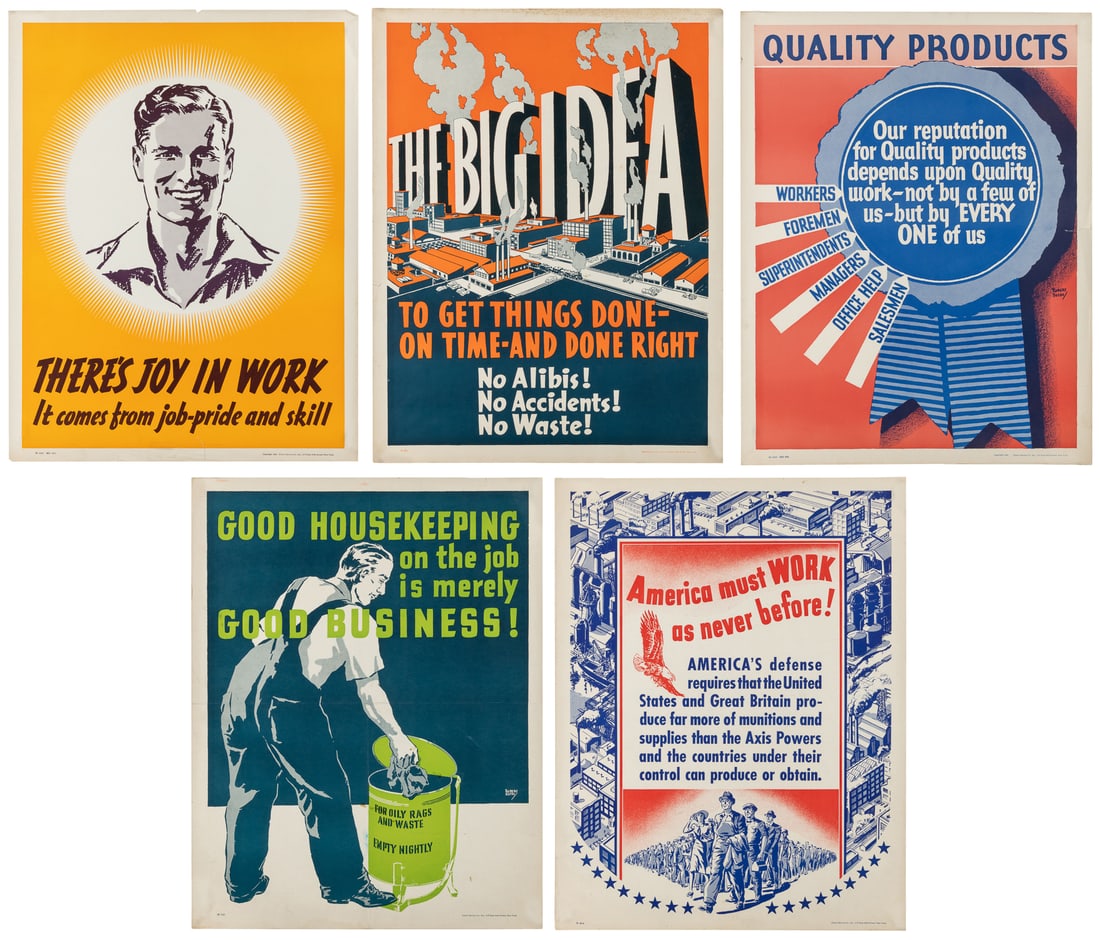 Group of Approximately 25 WWII Workplace Propaganda Posters. New York: Elliott Services Co. Circa (1 of 6)