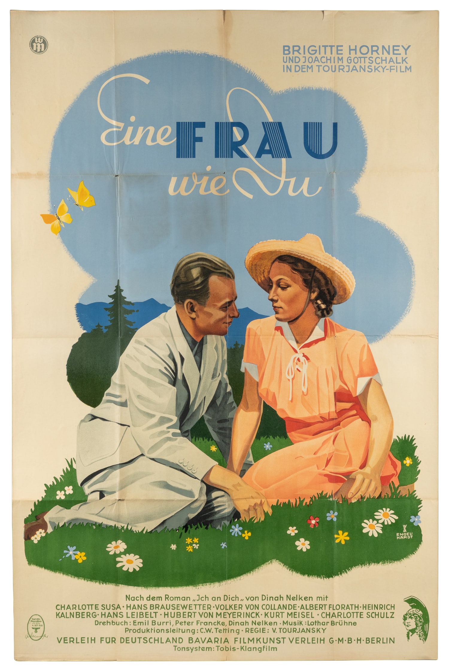 ENGELHARDT, Willy. Eine Frau wie Du ("A Woman Like You"). Bavaria Film, 1939.: ENGELHARDT, Willy. Eine Frau wie Du ("A Woman Like You"). Bavaria Film, 1939. Original poster for the 1939 German romance Eine Frau wie Du, starring Brigitte Horney and Joachim Gottschalk. The Third R