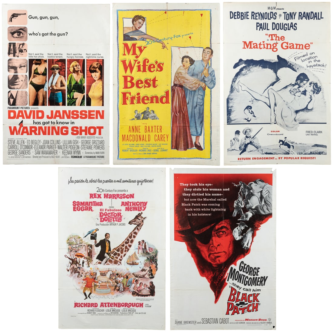 Group of 1950s and 60s Movie Posters.: Group of 1950s and 60s Movie Posters. A group of approximately 20 one sheet (41 x 27") movie posters from the 1950s and 60s, including The Trapp Family, Three Husbands, The Mating Game, Secret Ceremon