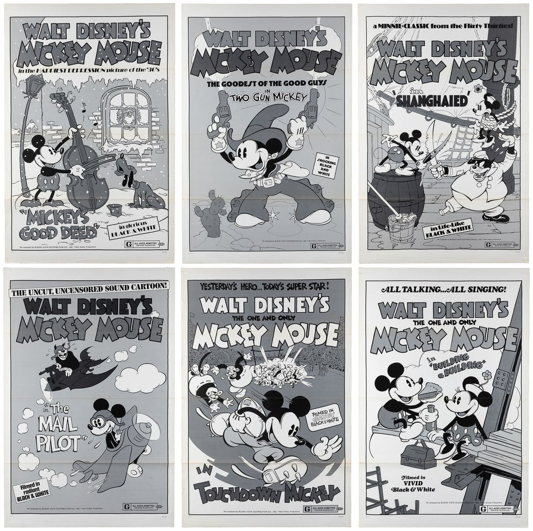 Six Mickey Mouse Movie Posters. Buena Vista, R-1975. (1 of 7)