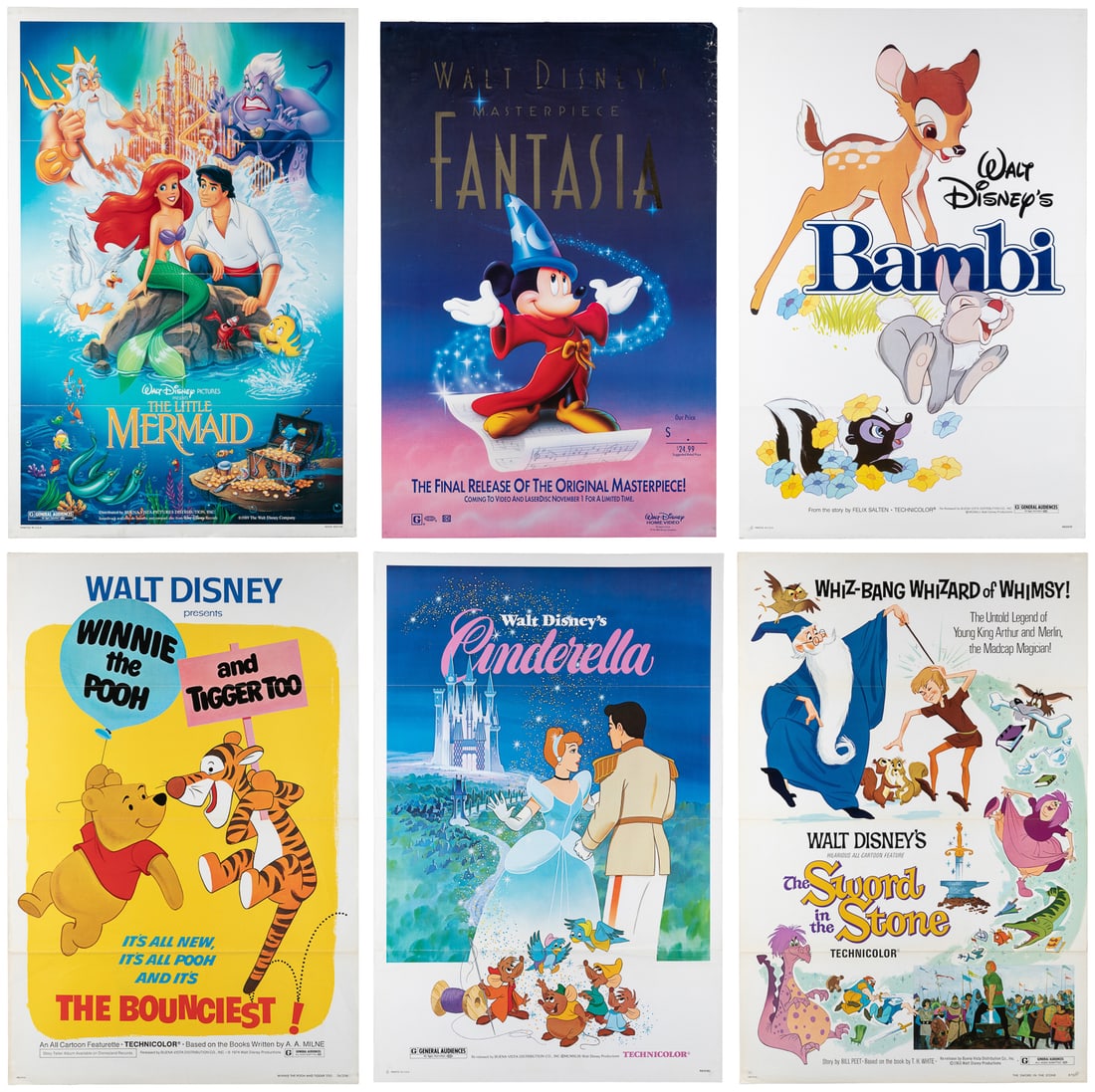 Twenty Classic Technicolor Disney Movie Posters. Buena Vista.: Twenty Classic Technicolor Disney Movie Posters. Buena Vista. A group of approximately 20 one sheet (41 x 27") posters for classic Disney films, including The Sword in the Stone, Winnie the Pooh and