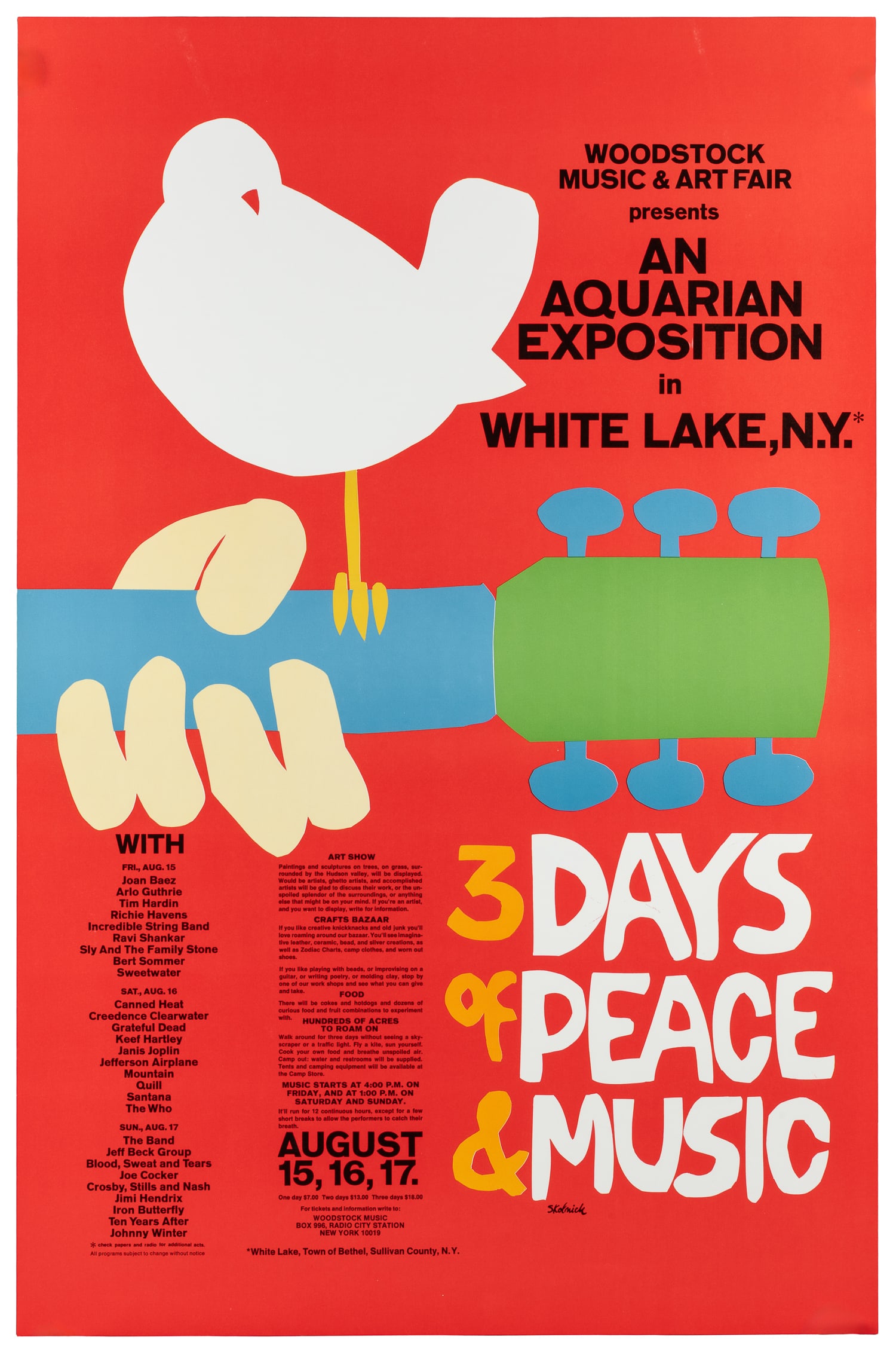 SKOLNICK, Arnold. Woodstock Music & Art Fair / presents An Aquarian Exposition / 3 Days of Peace & (1 of 1)