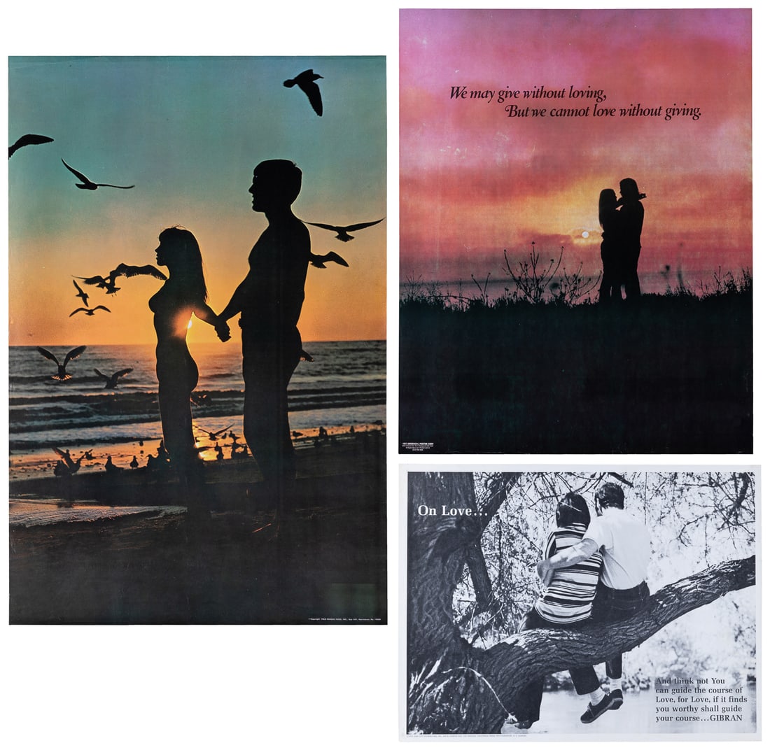 Group of 8 counterculture "love" posters.: Group of 8 counterculture "love" posters. 1968-1971. A group of 4 counter-culture posters about love from the late 60's. Including: KAGAN, Paul (1943–1993). David & Ellen. 1968. Hollywood: