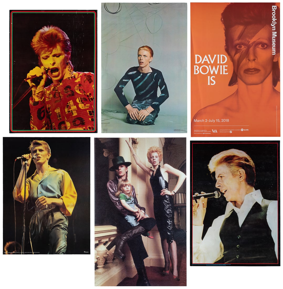 David Bowie. Group of 15 posters.: David Bowie. Group of 15 posters. V.p., bulk 1970s-80s. Posters from various publishers including Thought Factory, Big O, Verkerke, David Bowie Posters, and others. Two enclosed with records, most oth