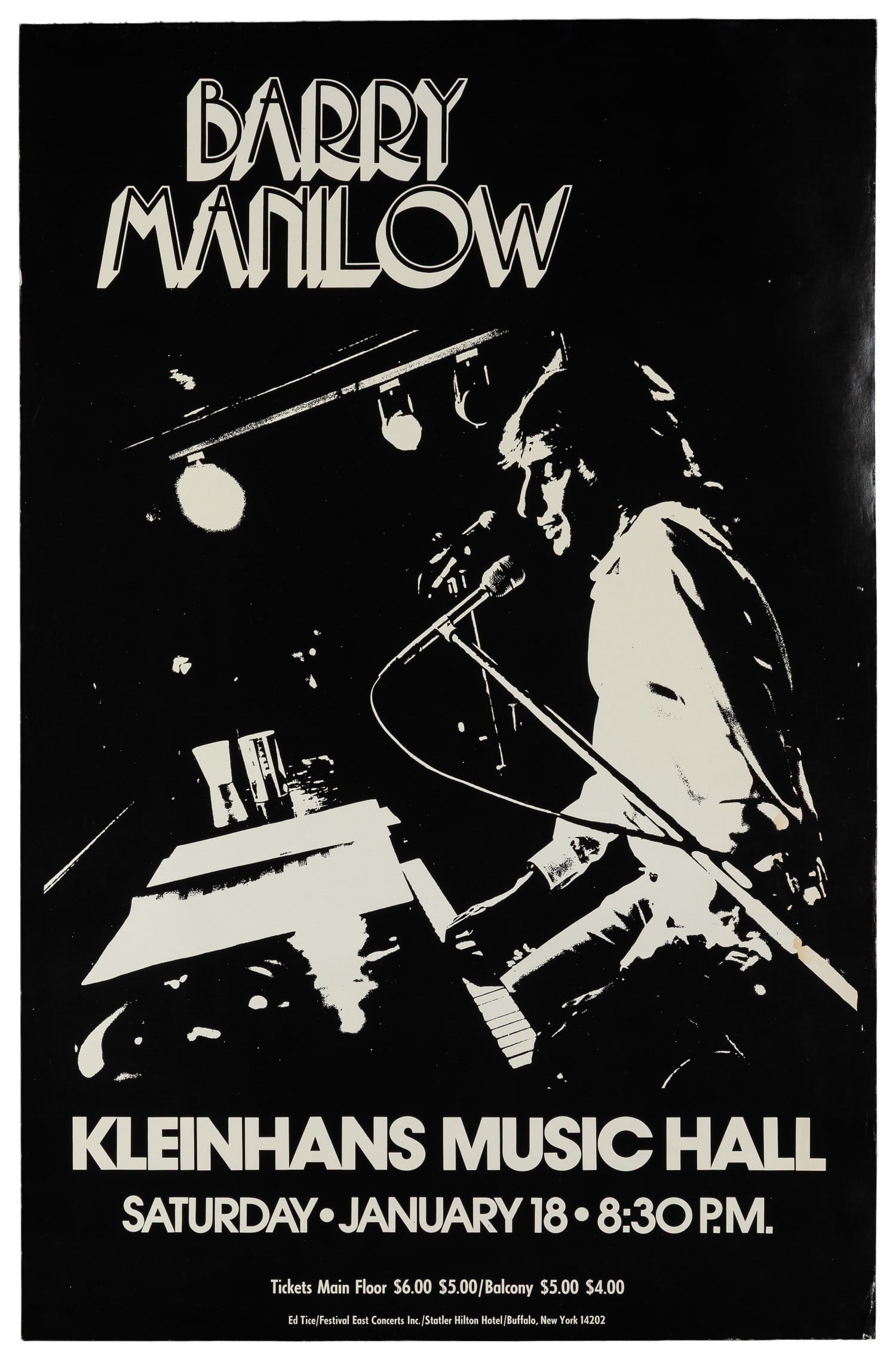 Barry Manilow / Kleinhans Music Hall. 1975.: Barry Manilow / Kleinhans Music Hall. 1975. Paper. 27 3/4 x 18".