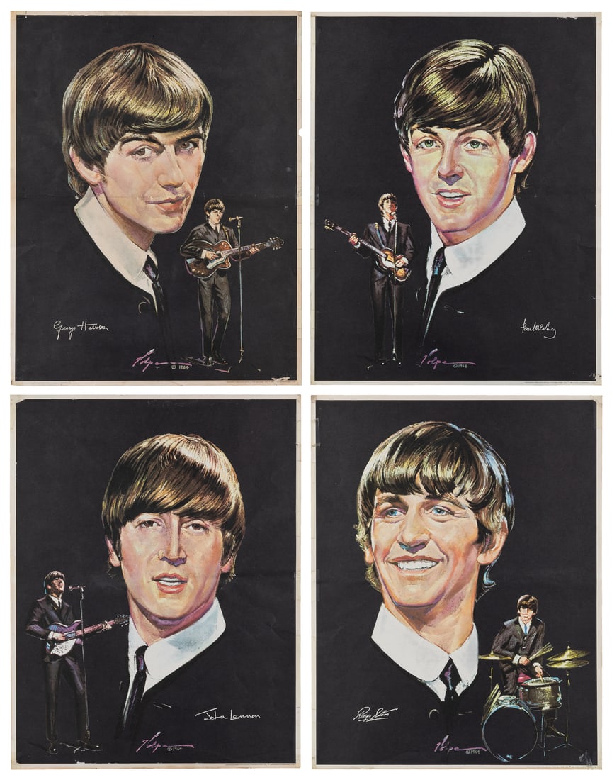 VOLPE, Nicholas. [The Beatles]. 1964.: VOLPE, Nicholas. [The Beatles]. 1964. NEMS Enterprises Ltd., for Seltaeb, Inc. Set of four offset lithograph portrait posters of The Beatles. Each 18 1/4 x 14 1/8". [With]: The Beatles / London Pallad