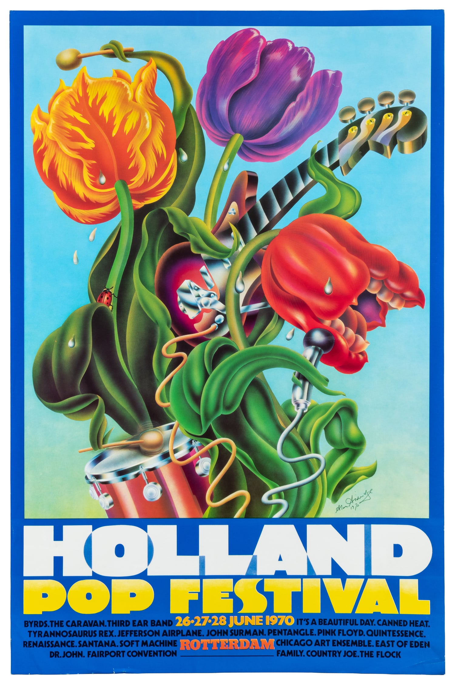 ALDRIDGE, Alan (1938-2017). Holland Pop Festival. 1970.: ALDRIDGE, Alan (1938-2017). Holland Pop Festival. 1970. Colorful poster from the 1970 Holland Pop Festival with art by Alan Aldridge, featuring Pink Floyd, the Byrds, Canned Heat, T. Rex, Jefferson