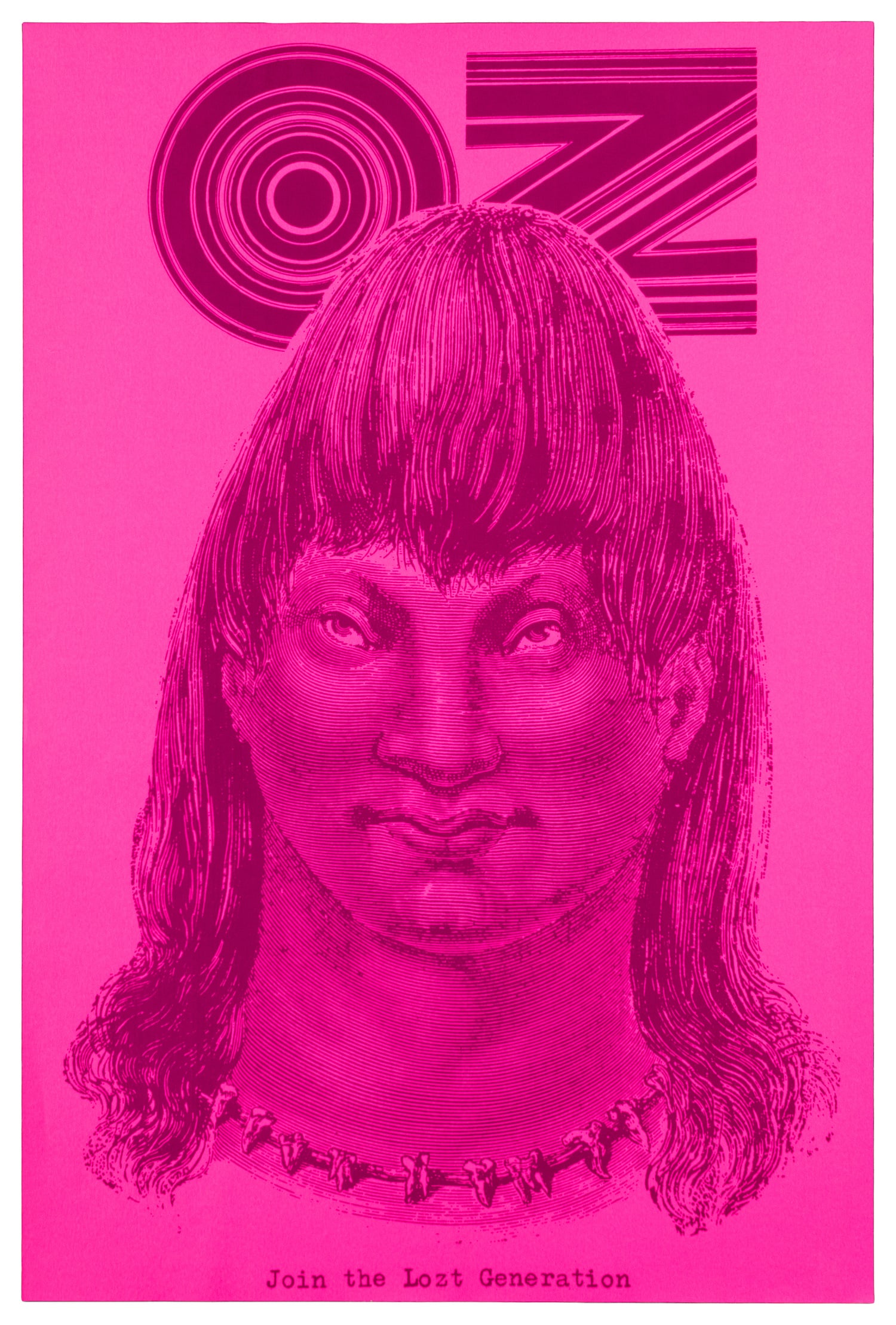 SHARP, Martin (1942-2013). OZ / Join the Lozt Generation. 1968. London: Big O Posters.: SHARP, Martin (1942-2013). OZ / Join the Lozt Generation. 1968. London: Big O Posters. Originally produced as an insert for Oz Magazine #4 (U.K.), featuring a purple-and-pink portrait of a man in a