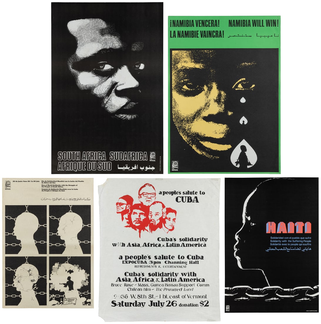 Group of 5 Cuban OSPAAAL posters. Circa 1983. Cuba: Organization in Solidarity with the People of: Group of 5 Cuban OSPAAAL posters. Circa 1983. Cuba: Organization in Solidarity with the People of Africa, Asia and Latin America. Including: South Africa Sudafrica Afrique du Sud, Namibia Will Win!, H