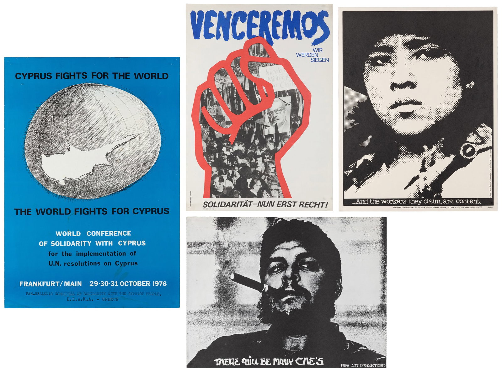 Group of Approximately 30 International Solidarity Posters and Flyers. 1970-1983.: Group of Approximately 30 International Solidarity Posters and Flyers. 1970-1983. Including posters for International Workers Day, The World Conference of Solidarity with Cyprus, International Day in 