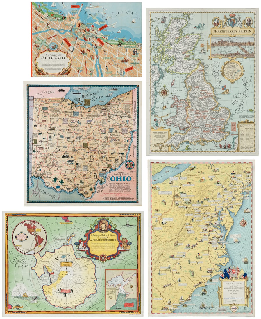 [PICTORIAL MAPS]. Five pictorial maps. (1 of 6)