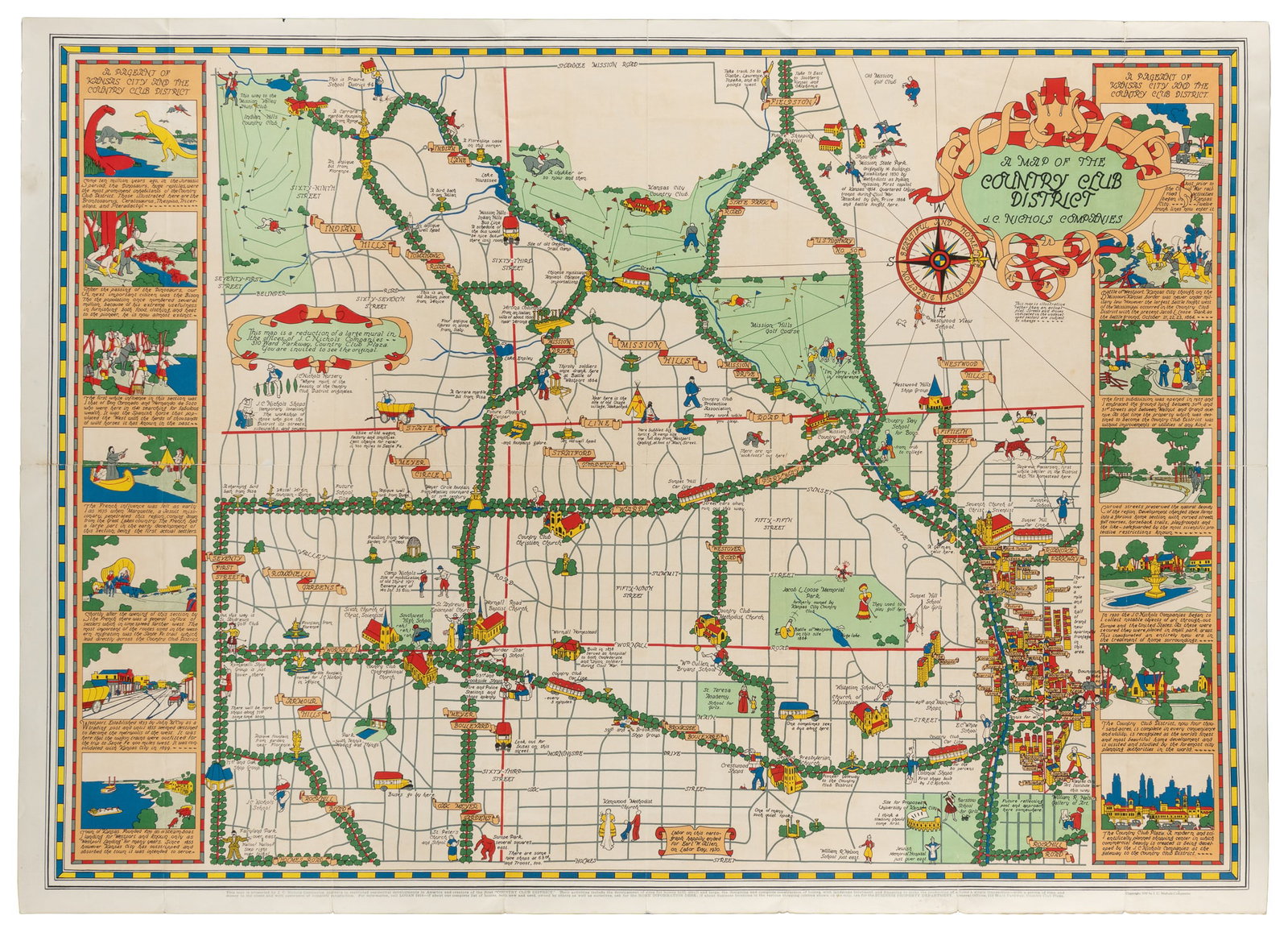 [KANSAS CITY]. ALLEN, Earl W. A Map of the Country Club District. 1930.: [KANSAS CITY]. ALLEN, Earl W. A Map of the Country Club District. 1930. J.C. Nichols Companies. Color pictorial map of the "Country Club District" of Kansas City, MO developed by J.C. Nichols Co., ill