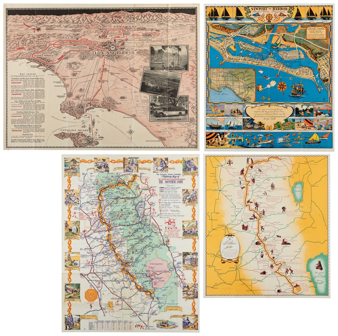 [CALIFORNIA]. Four pictorial maps.: [CALIFORNIA]. Four pictorial maps. Including: WINTLE, William. The Golden Chain Council Highway Map of the Northern & Southern Mines / The Mother Lode. 1955. The Mother Lode of California. 1949. PUTNA